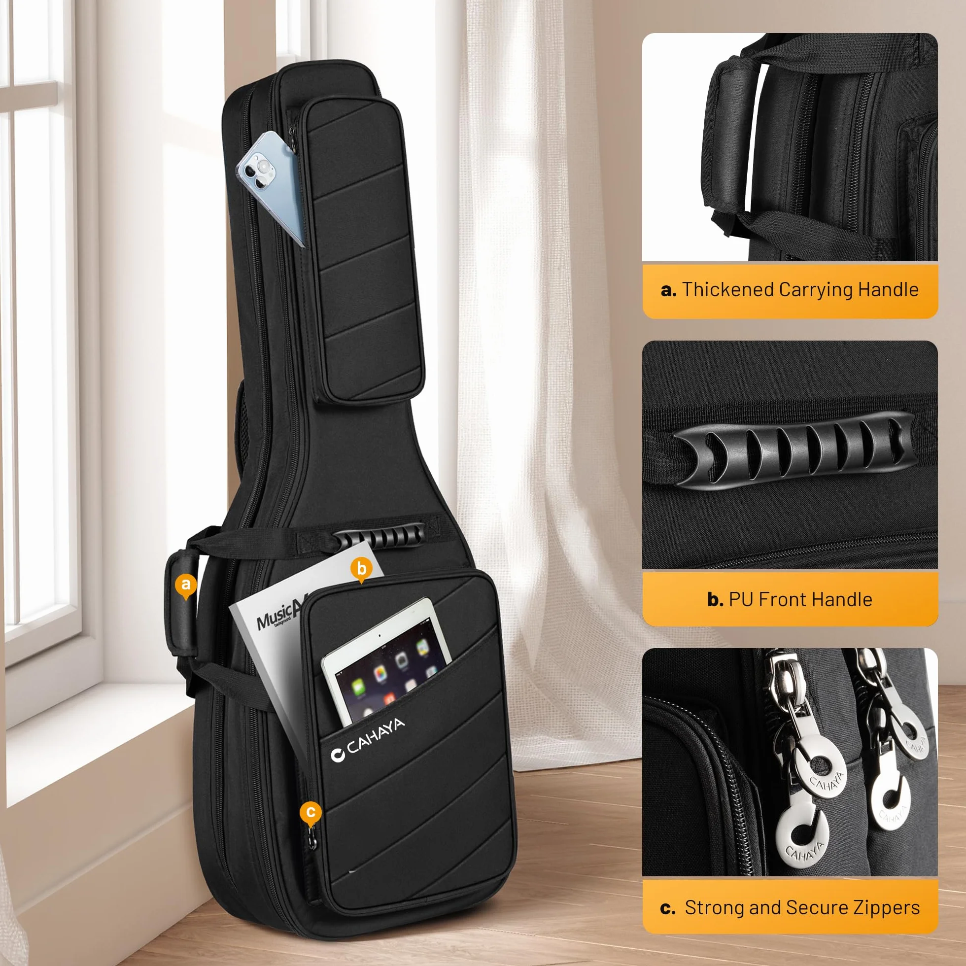 CAHAYA Bolsa para Doble Guitarra Eléctrica: Funda Suave Premium con Acolchado de 18 mm Compatible con ST (Stratocaster), LP (Les Paul) y Tele (Telecaster) con Bandas Reflectantes, Modelo CY00378-1