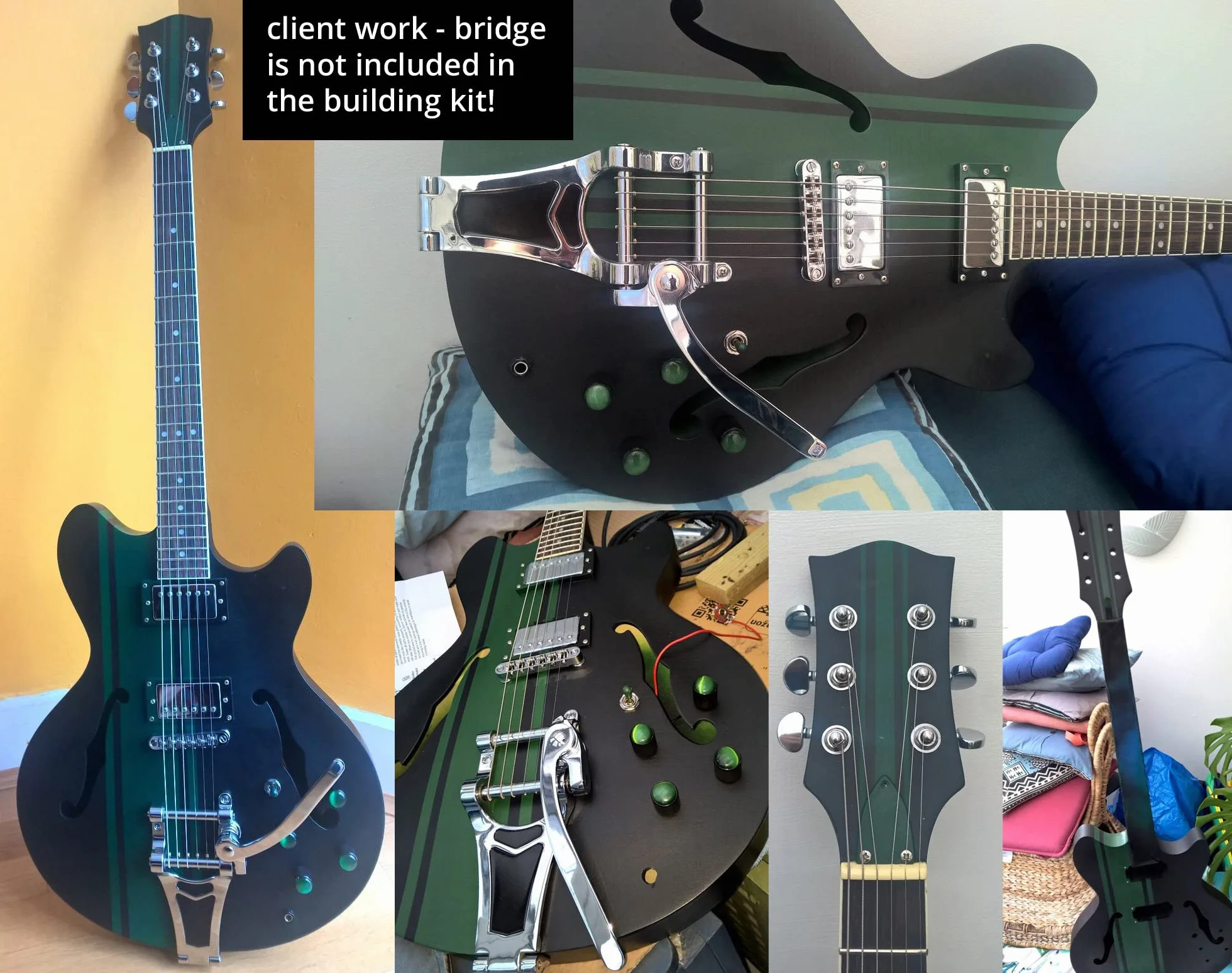 Kit De Guitarra Eléctrica Rocktile HB-Style - Kit DIY Semi-Hollow Con Diapasón De Palisandro, Cuerpo De Paulownia Con Sustainblock, Mástil De Arce Para Encolar - 2 Humbucker