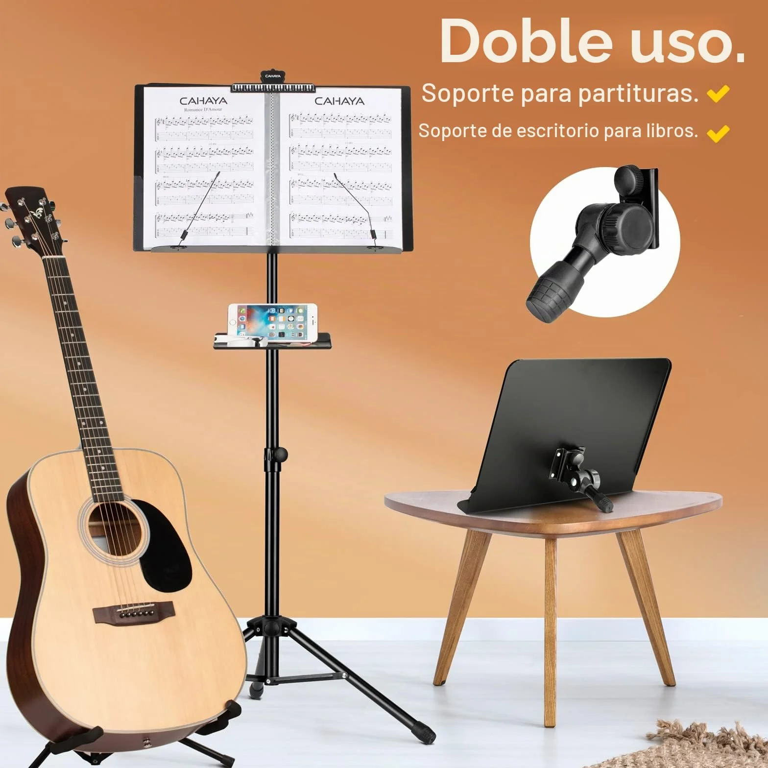 CAHAYA Atril Musica Extensible con Bolsa de Transporte Soporte para Partituras Plegable con Altura y Pestañas de Sujeción Ajustables Incluye Coleccionista de Musica