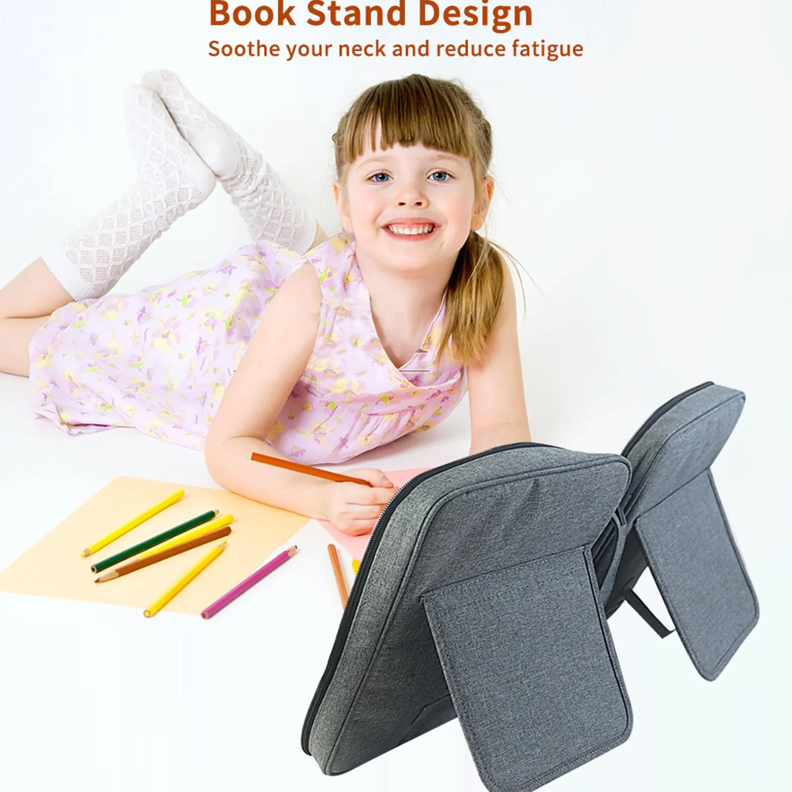 Soporte de almacenamiento con bolsillo ajustable, funda para libro, antideslizante, gris