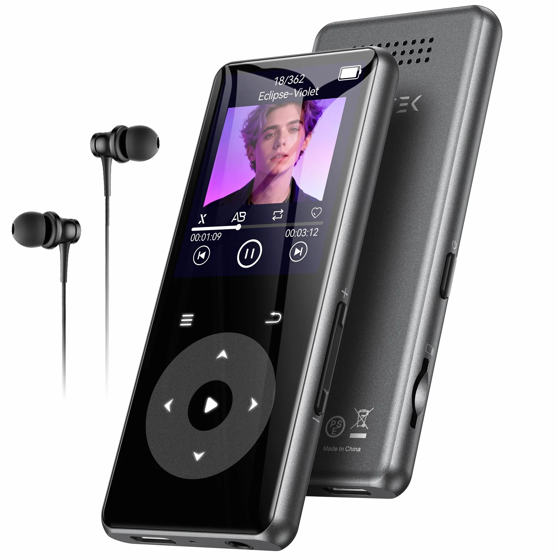AGPTEK Reproductor MP3 Bluetooth 5.4, 1.8", Metal Portátil, Altavoz Integrado, Radio FM, Botones Táctiles, 128GB