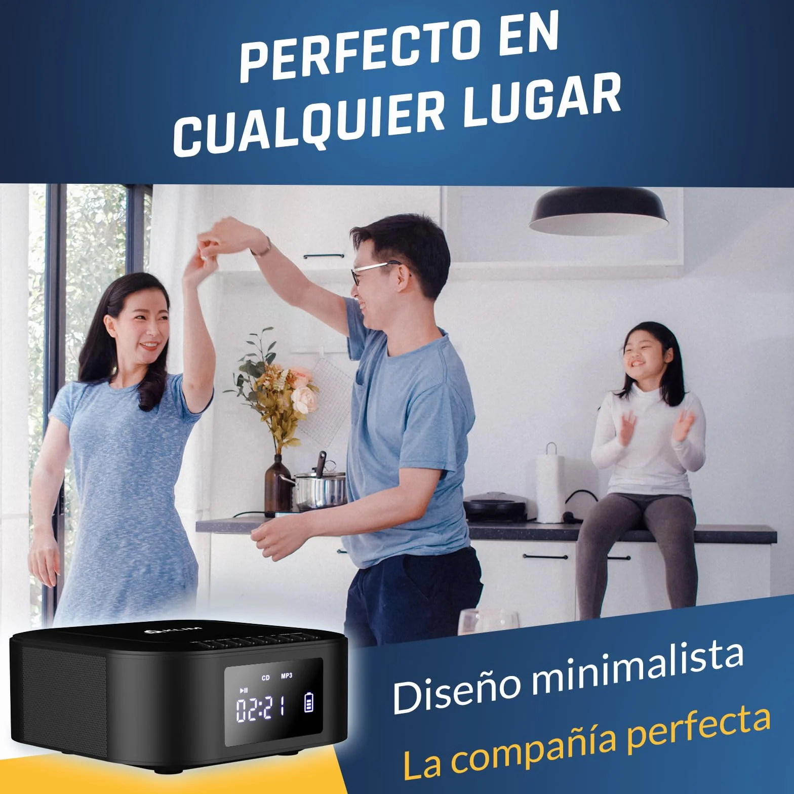 KLIM Boombox E1 Reproductor de CD portátil Bass Boost Subwoofer Radio FM Bluetooth MP3 AUX USB Negro Plata