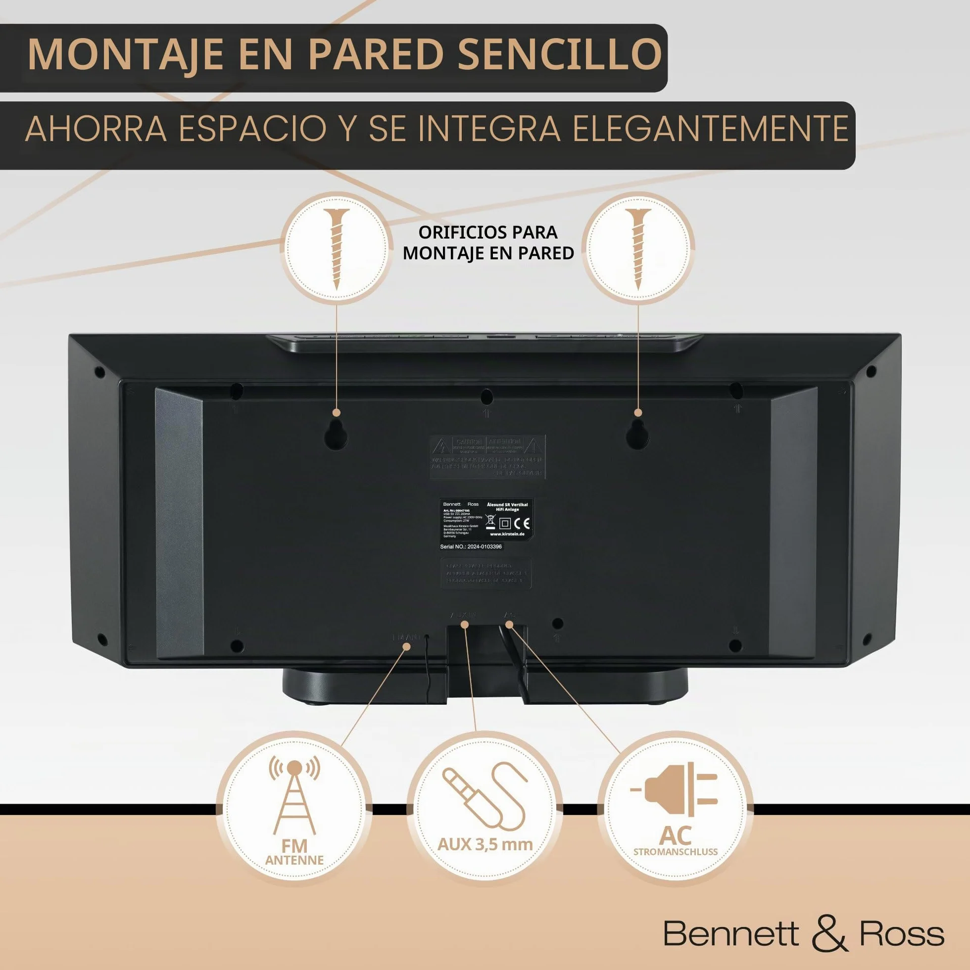 Bennett & Ross Ålesund Sistema estéreo Vertical Microsistema HiFi con Reproductor CD MP3 UKW USB Bluetooth NFC