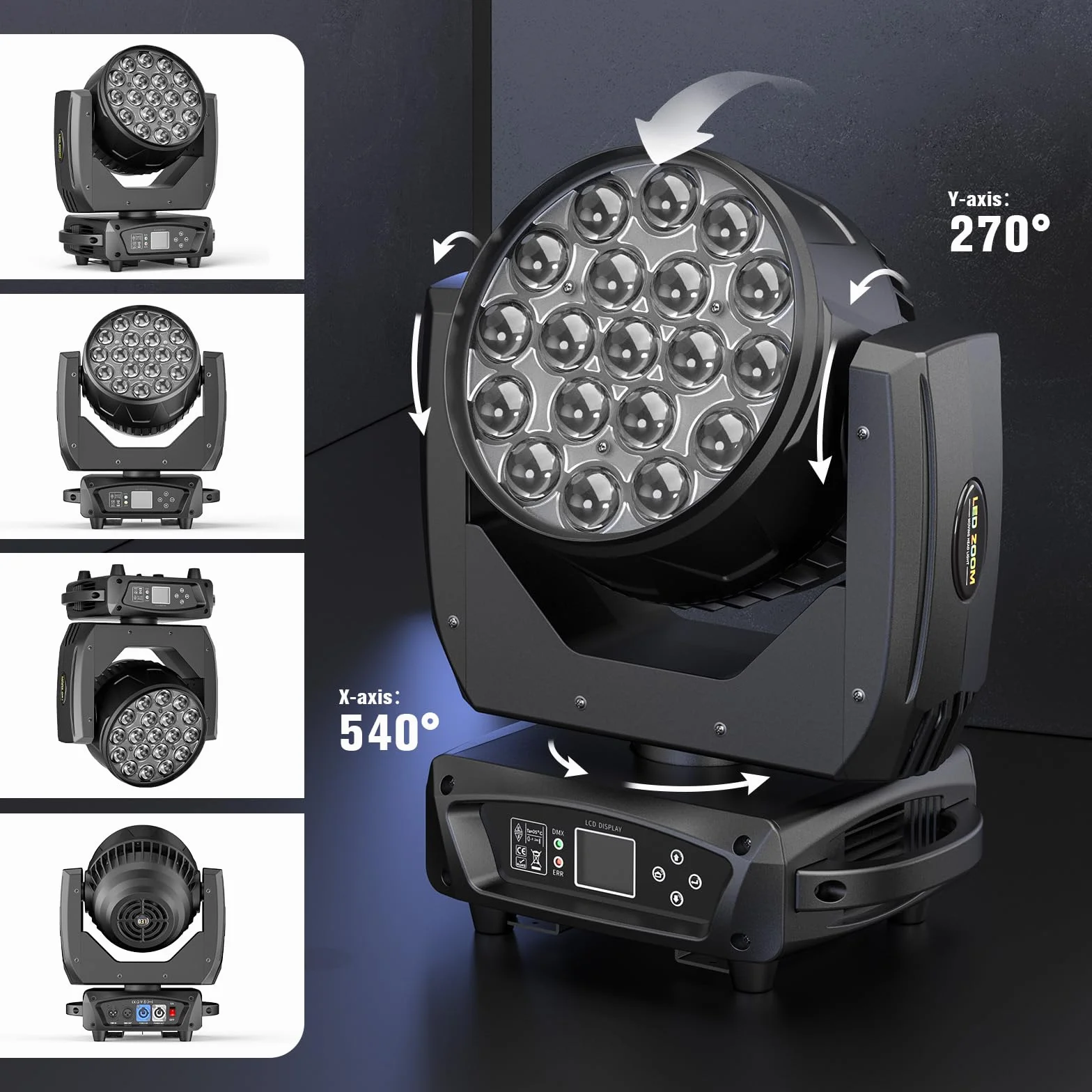 2 Piezas 19 X 15W Wash Zoom Cabeza Móvil, RGBW 4 en 1 LED Enfocando Luz 4 Modos de Control Profesional Escenario Moving Head para Fiesta KTV Concierto Bar Festival Boda Discoteca