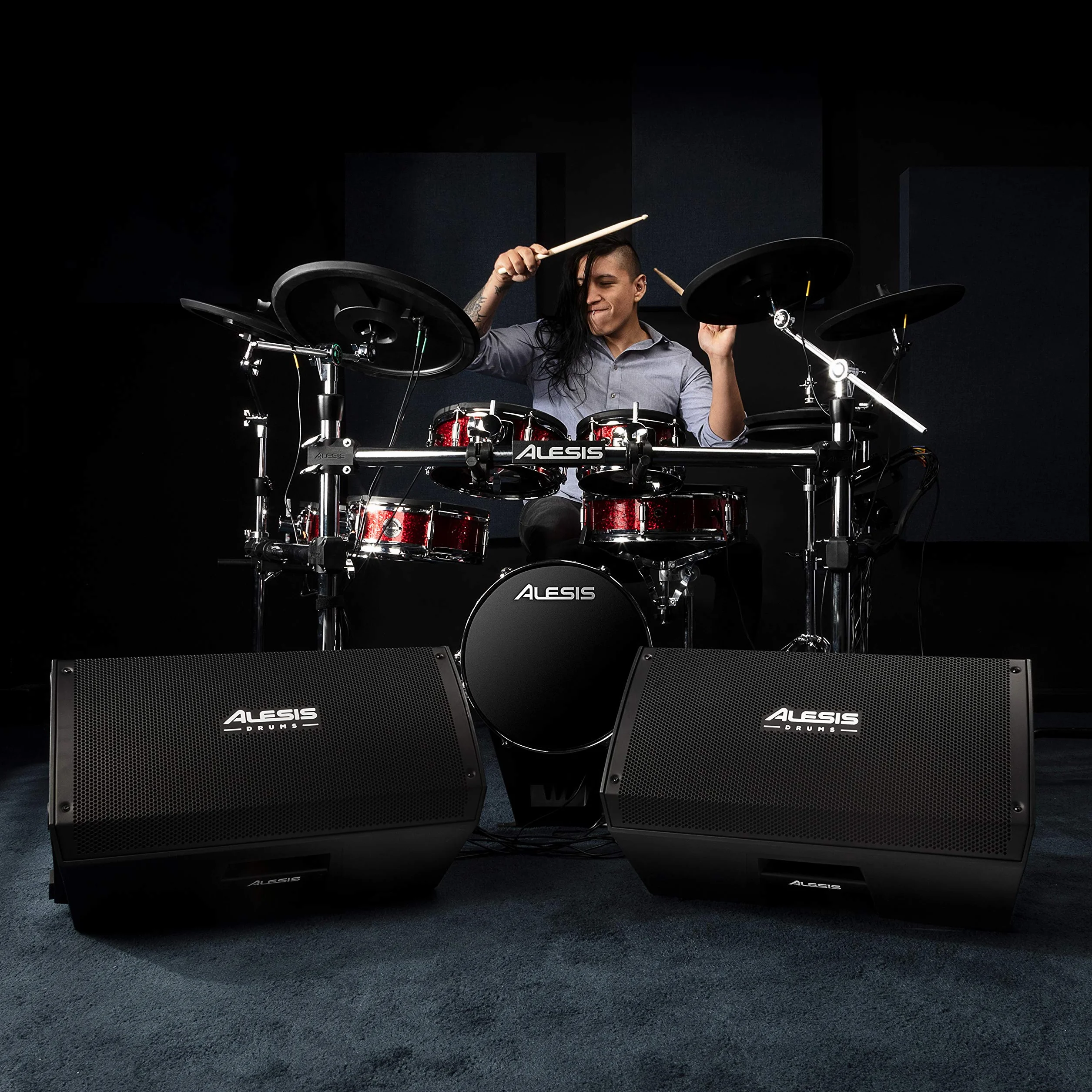Alesis Strike Amp 12 MK2 - Altavoz Amplificador de 2500W para batería electrónica con Bluetooth, woofer 12", conmutador EQ HPF y conmutador Ground-Lift
