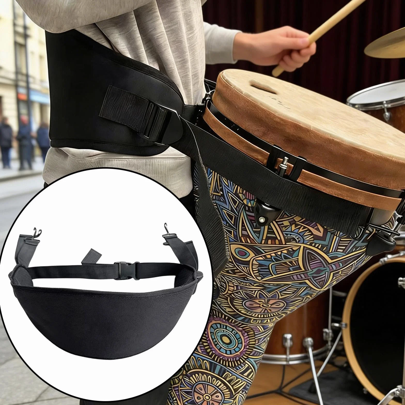 Correa para La Cintura de Djembé Accesorio para Instrumentos Musicales Cinturónn para Tambor de Mano Correa de Tambor Ajustable Profesional para Instrumentos Africanos Cinturón de Hombro