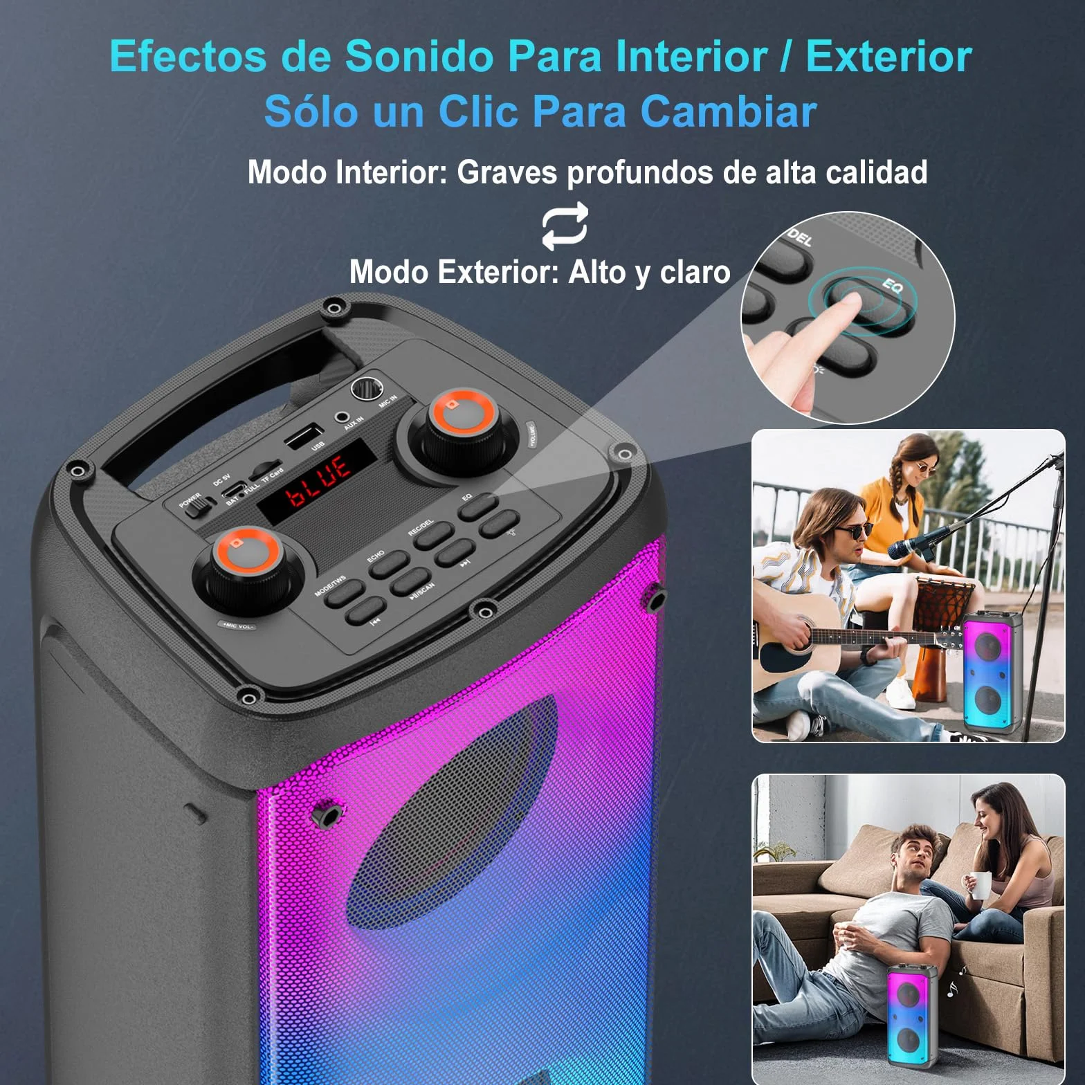 Máquina de Karaoke 2 Micrófonos Inalámbricos, Máquina de Karaoke Portátil para Adultos y Niños, Sistema PA con Luces LED, Altavoz Bluetooth Soporta para Tarjeta TF/USB, Entrada AUX, Rec,TWS