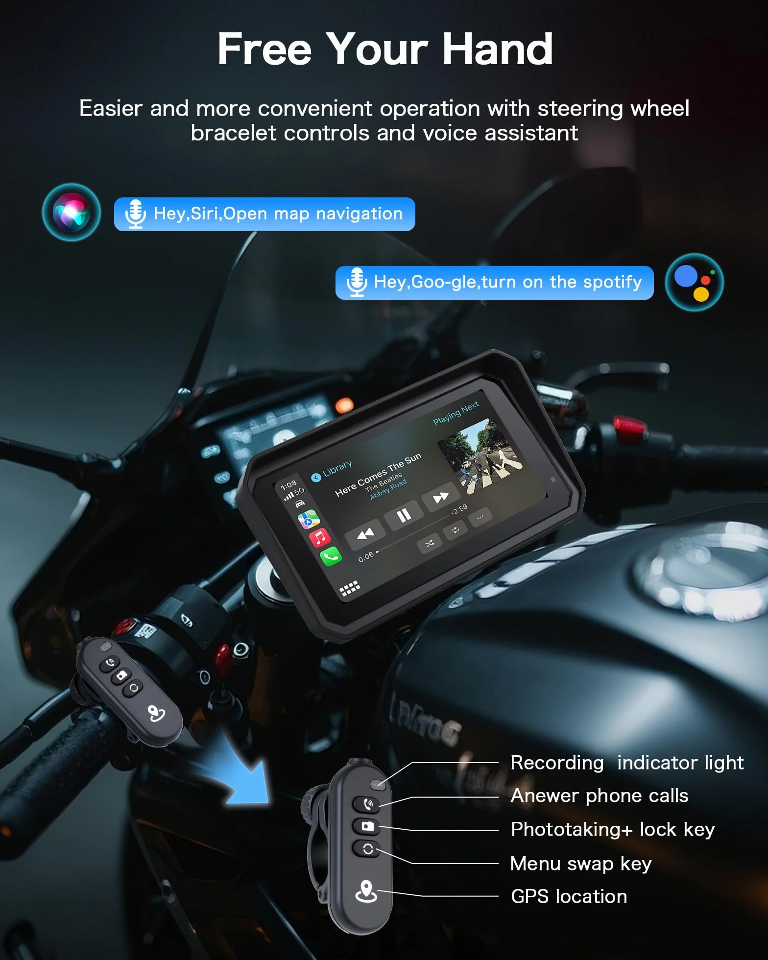 Jansite 6,25 Pulgadas Carplay Moto con 4K Dashcam GPS Navegador, Pantalla Android Auto Doble Bluetooth IP67