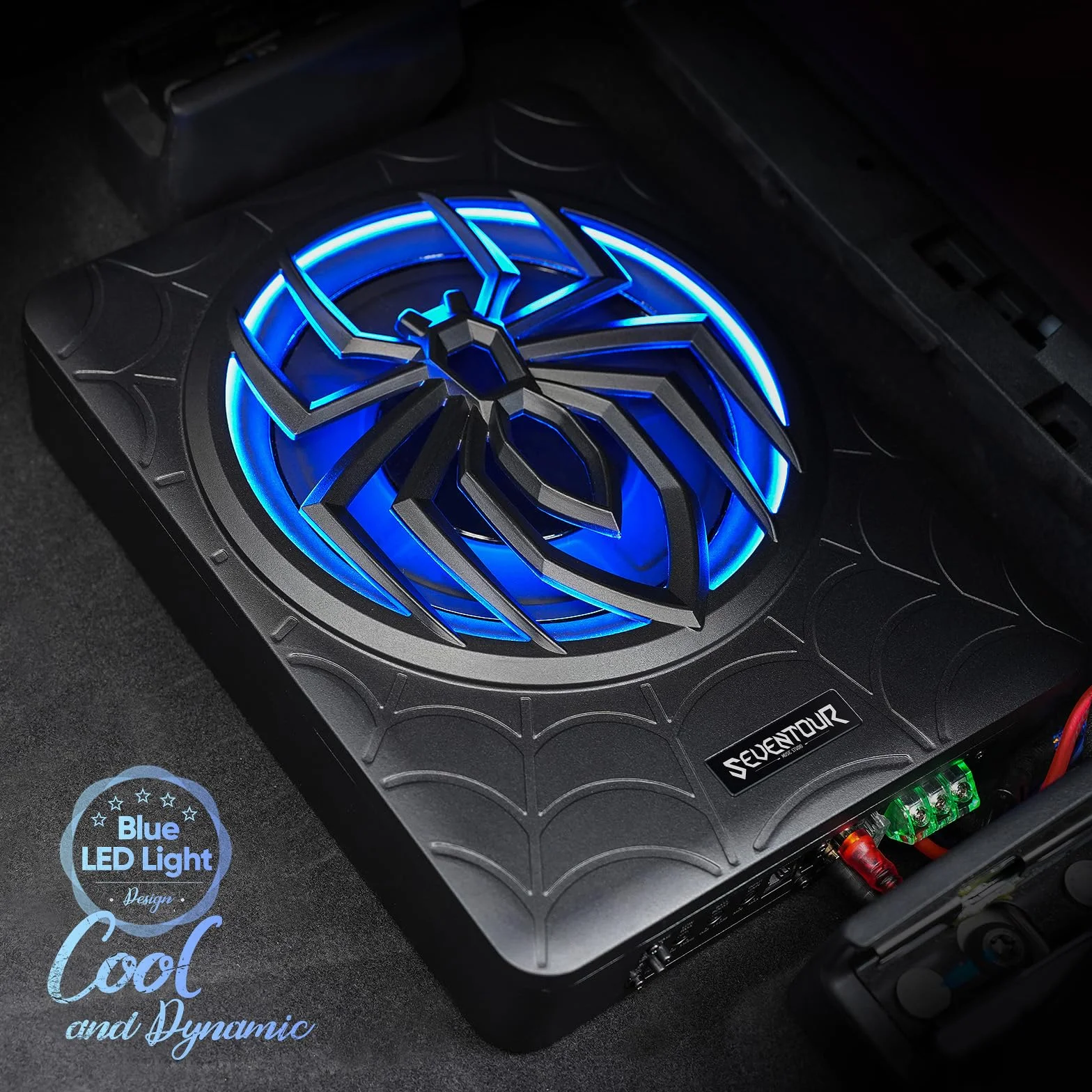 Seventour Subwoofer delgado para debajo del asiento de 10 pulgadas y 1000 W para debajo del asiento, subwoofer de audio para coche/camión, paquete de amplificador integrado, con luz LED (subwoofer +