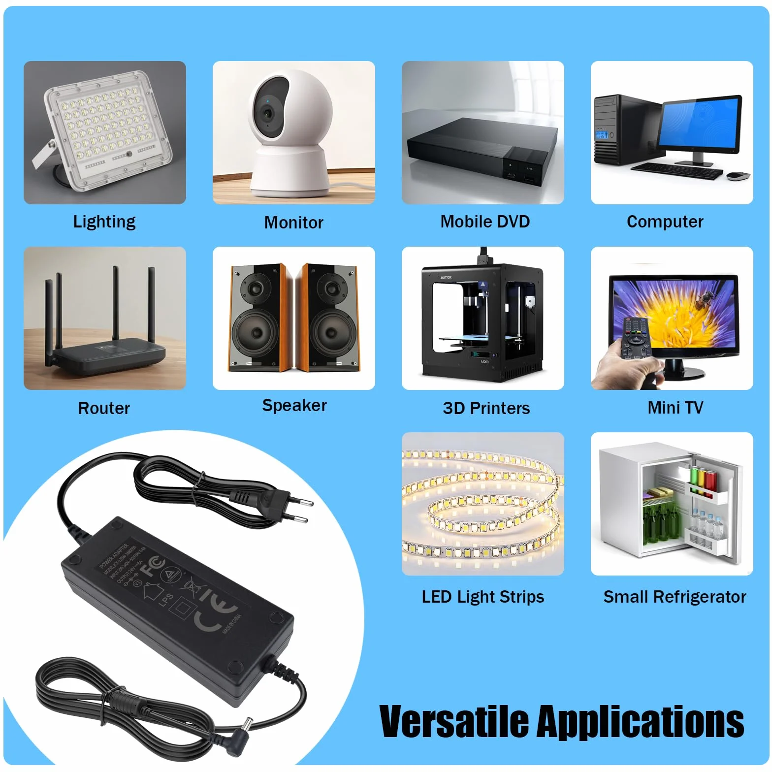 Fuente Alimentacion 24V 8A 192W, AC 100-240V a DC 24V Transformador, Adaptador con Enchufe 5.5 x 2.5 mm Universal para Tiras LED, Cámaras de Seguridad, Monitor LCD