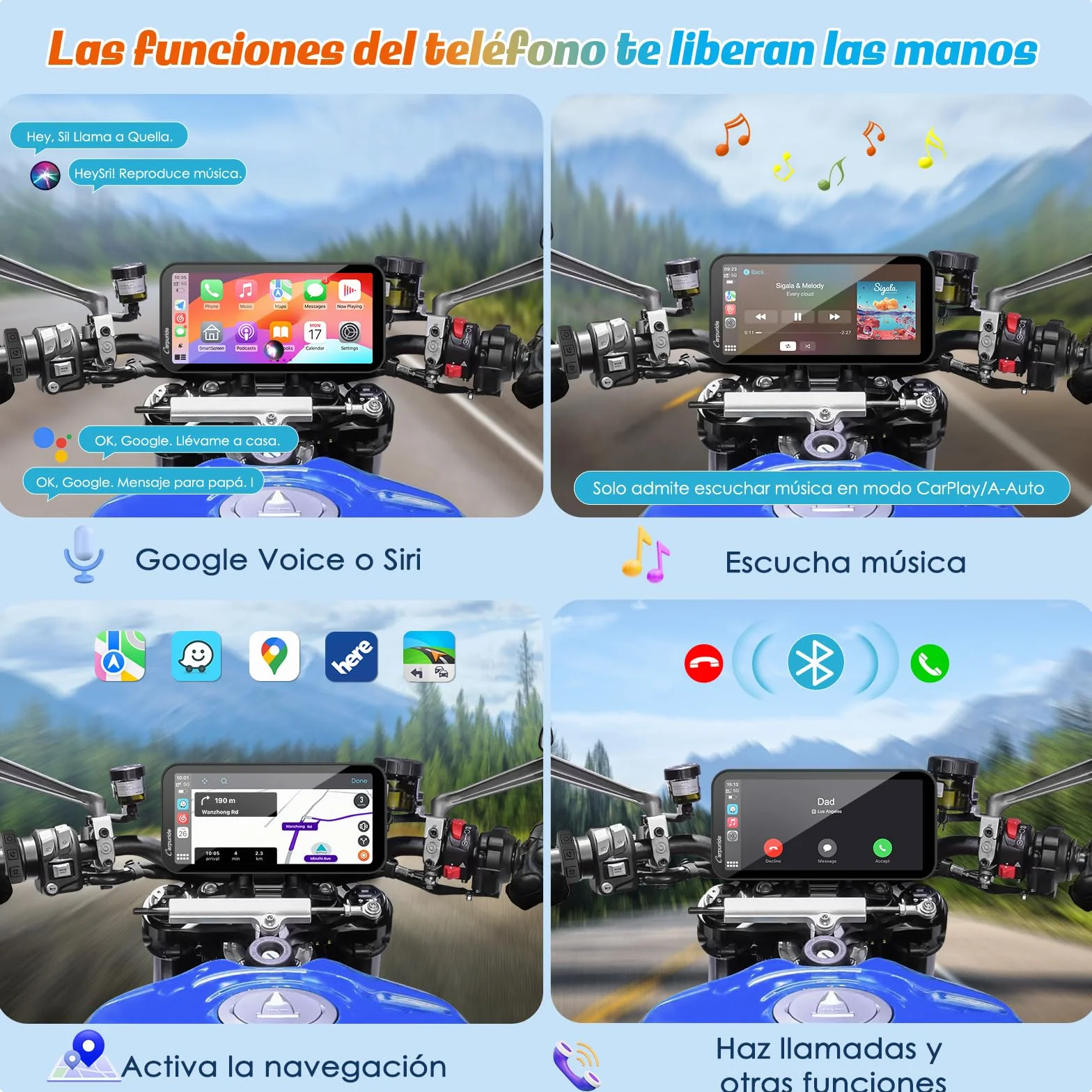 Carpuride W603 Pantalla Carplay Motocicleta 6,3" Inalámbrico Android Auto Impermeable GPS