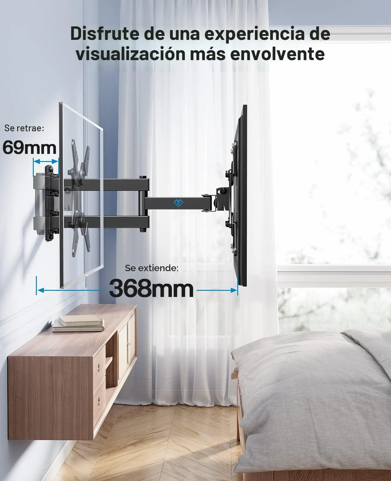 PERLESMITH Soporte TV Pared Inclinable Giratorio 360° 13-42 Pulgadas VESA 200x200mm 20kg