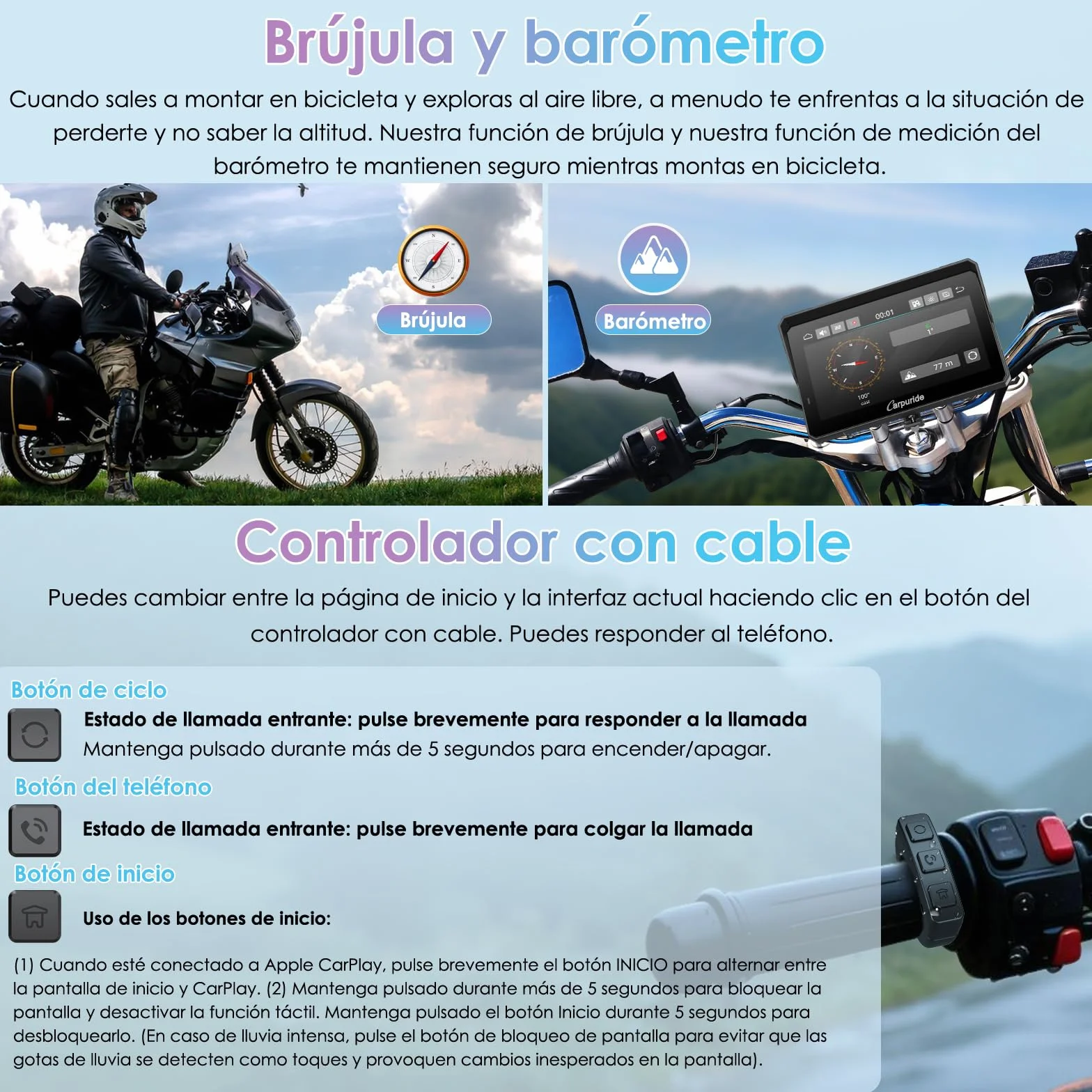 CARPURIDE W702RS Pro Motocicleta Carplay Pantalla con Radar BSD y BM05 Soporte, Inalámbrico CarPlay y Android Auto, 7" Impermeable Táctilpantalla, Intercomunicador, Dual Bluetooth, Cable Controlador.