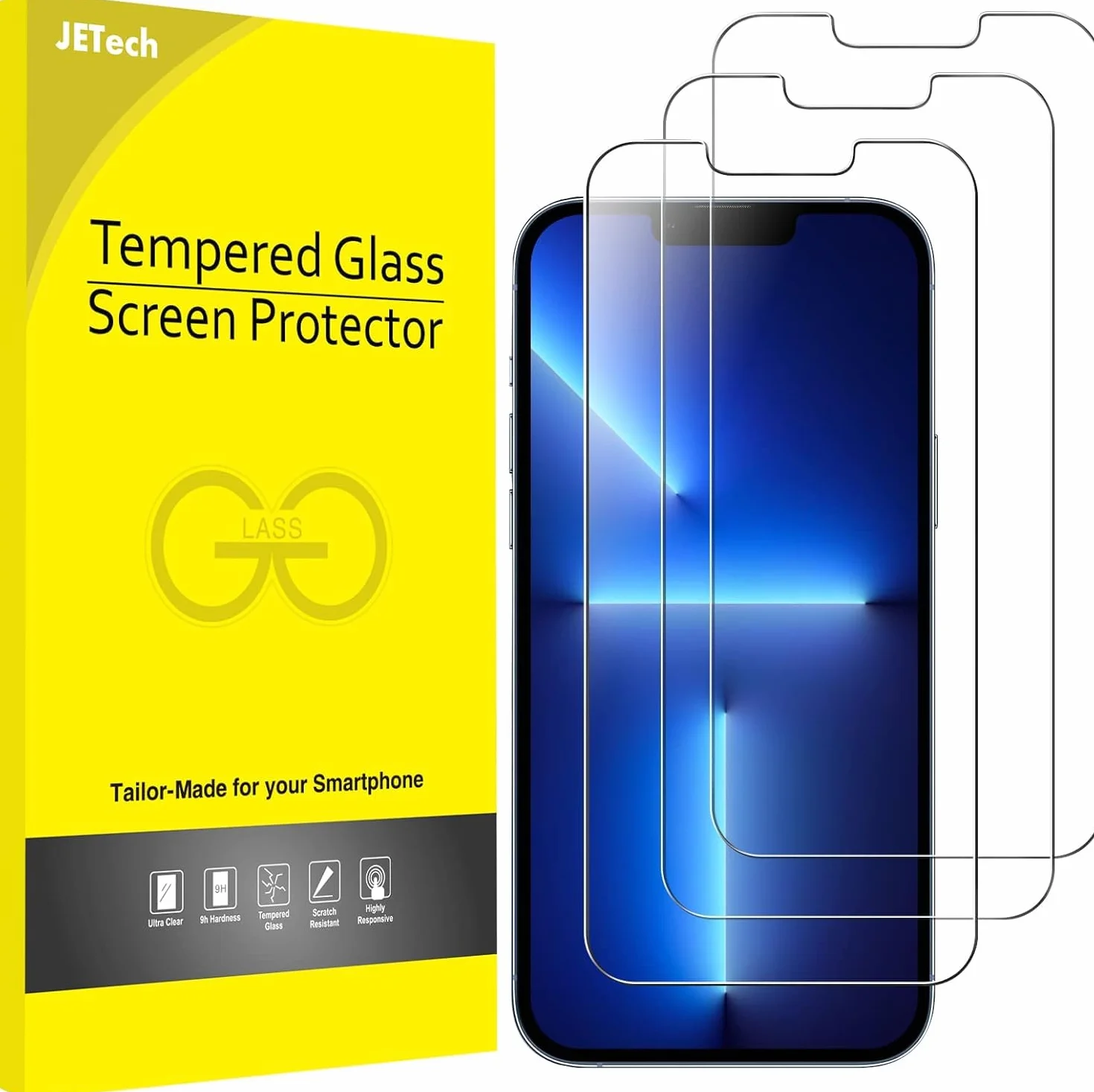 JETech Protector de Pantalla para iPhone 17e (2026) / iPhone 16e / iPhone 13/13 Pro, Cristal Vidrio Templado, Pantalla de 6,1 Pulgadas, 3 Unidades