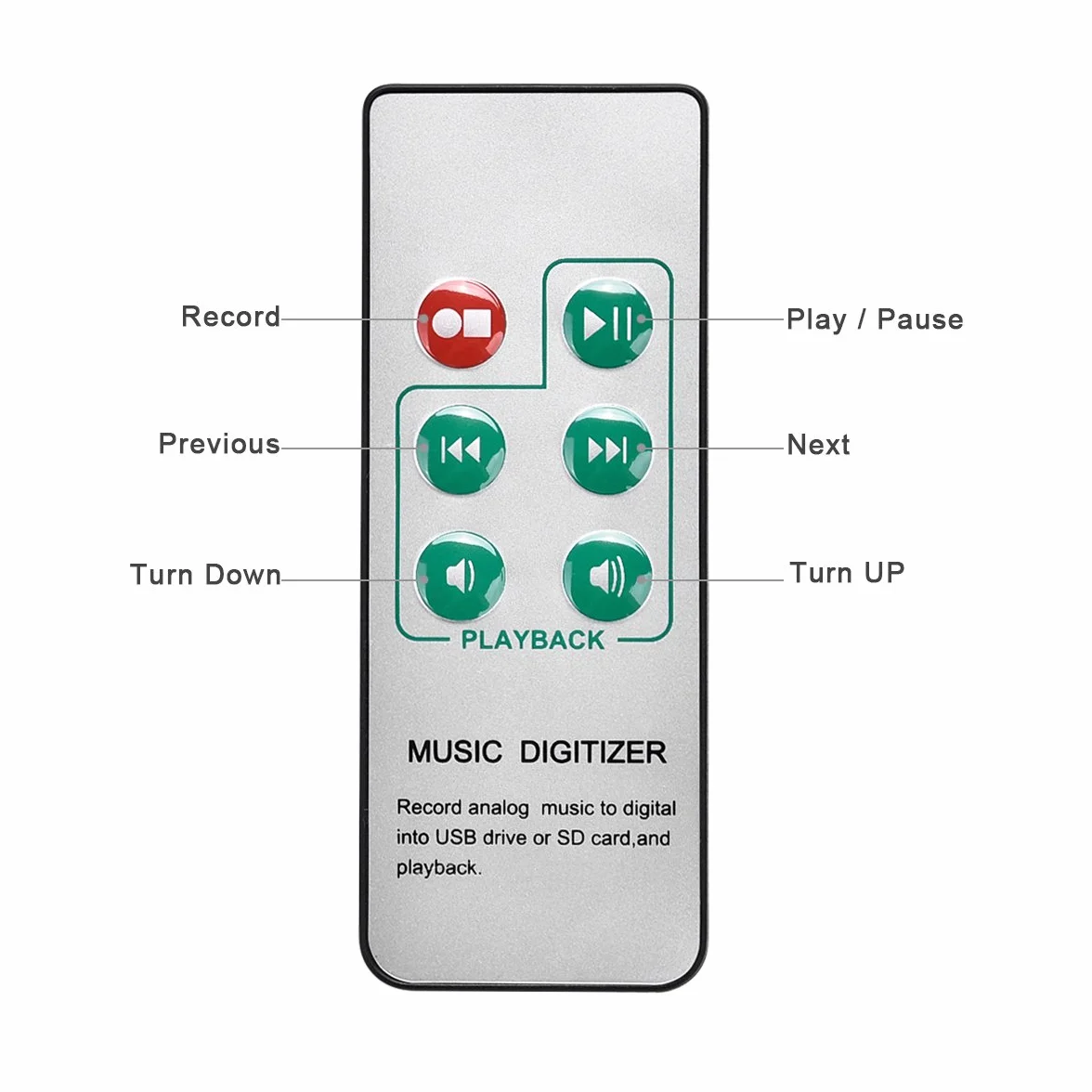 Digitalizador de música con grabadora, puertos de entrada de 3,5 mm y RCA, con mando a distancia, graba en MP3