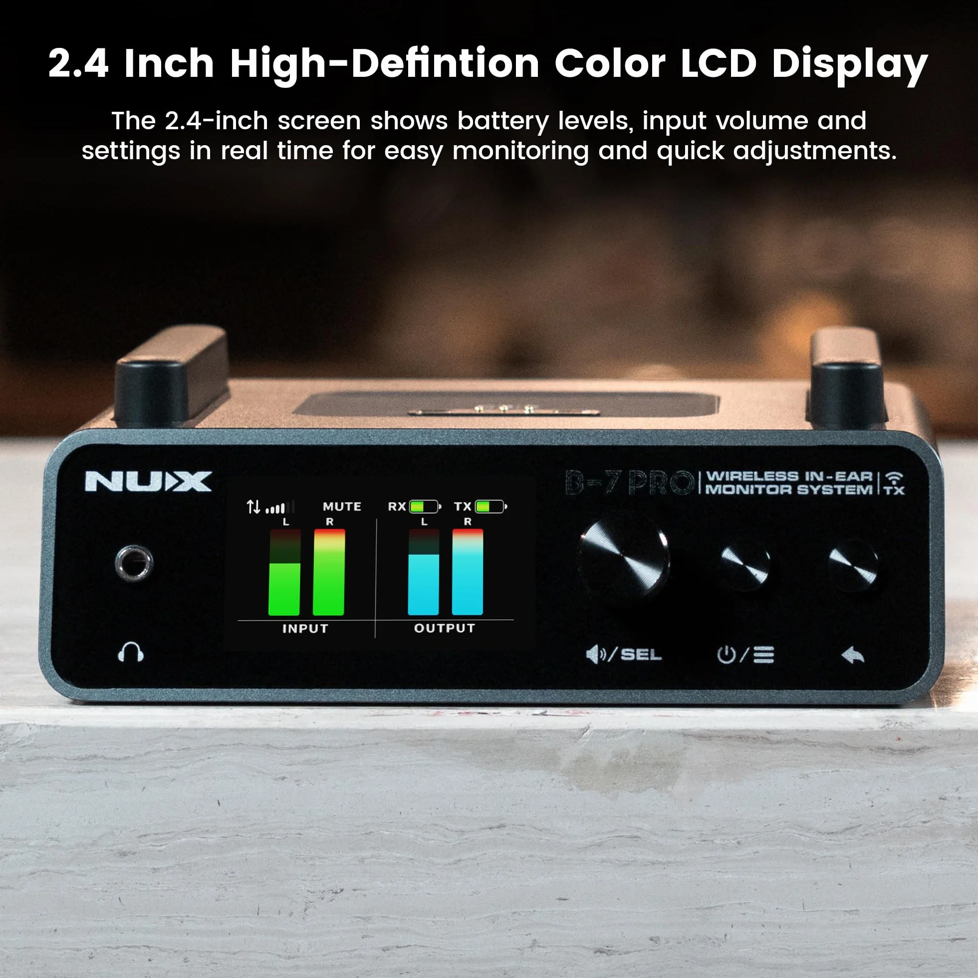 NUX B-7 Pro - Sistema de monitor intraural inalámbrico estéreo, audio estéreo de 24 bits y 48 kHz, sin interferencias de 2,4 GHz, configuración automática
