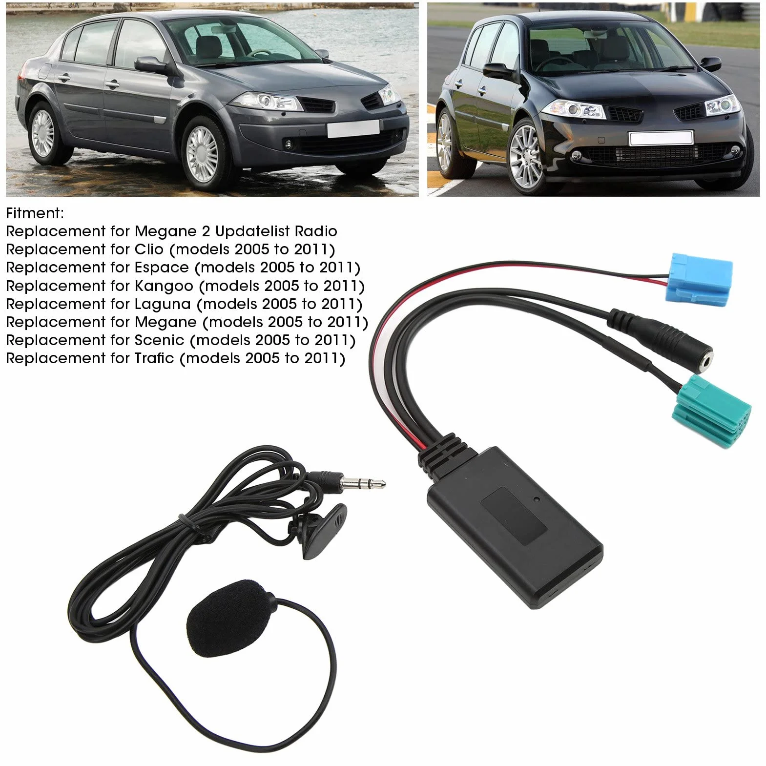 Longzhuo Bluetooth AUX IN Cable Adaptador de Entrada Auxiliar Reemplazo de micrófono Manos Libres para Radio Megane 2 Updatelist