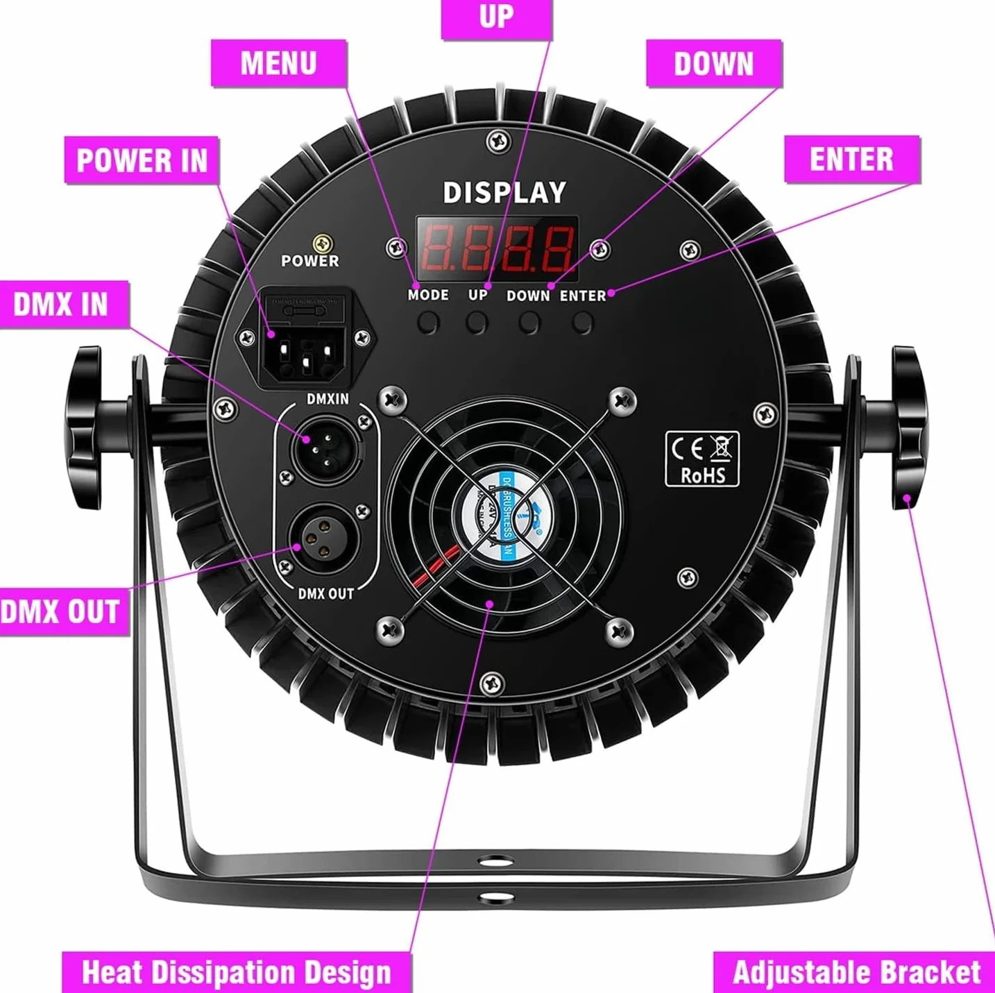 200W 18 LED Par UV+RGB de Escenario, DMX512, 8 Canales, Estroboscópica/Sonido/Modo Activo, Efecto DJ Para Espectáculos, Bares, Fiestas, Festivales de Música