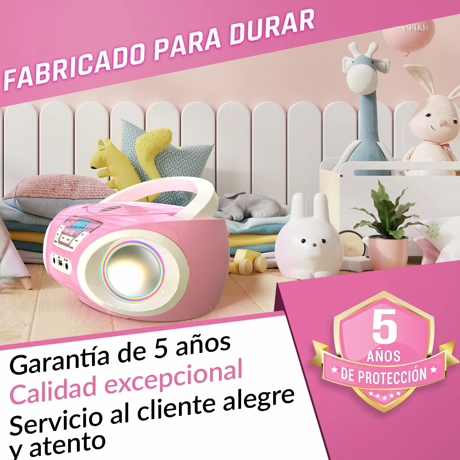 KLIM Candy Reproductor de CD para niños Radio FM Baterías Incluidas USB AUX Rosa