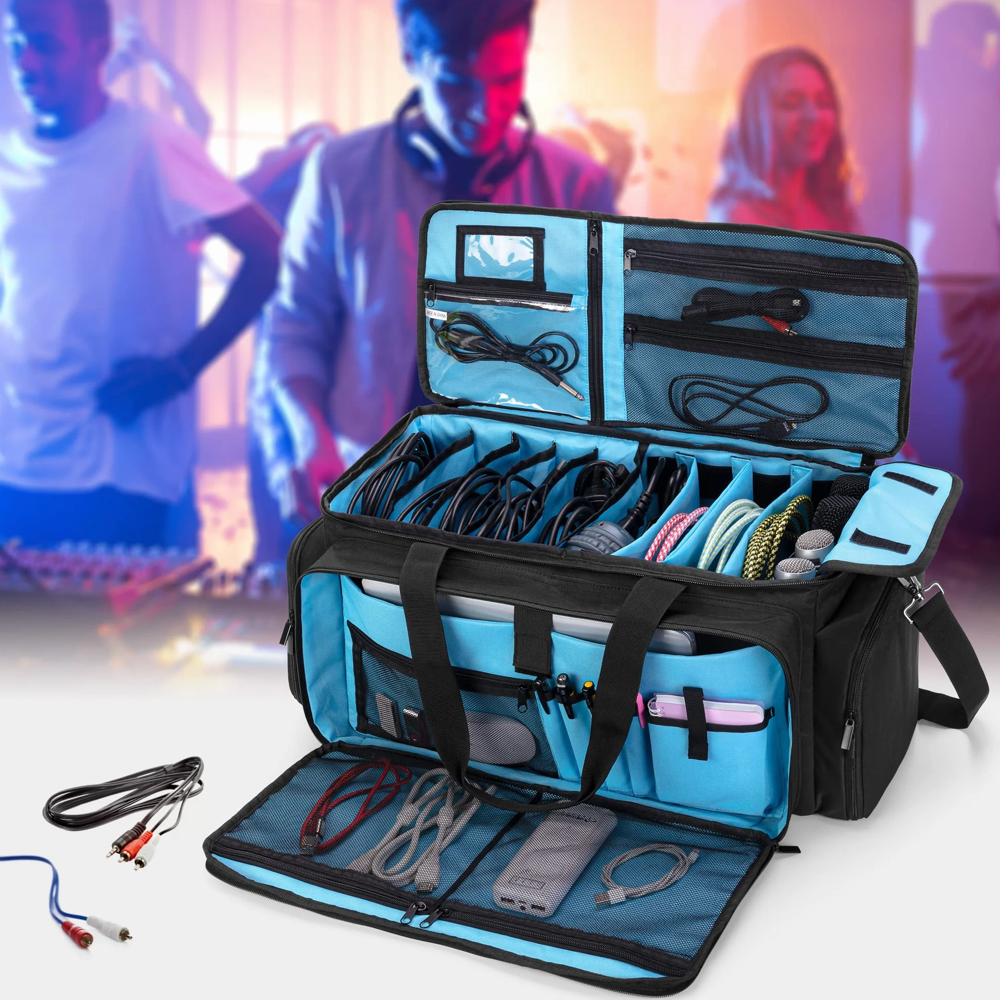 HODRANT Bolsa para Cables DJ Gig, Estuche para Cable DJ Grande con Fondo Acolchado Resistente y Divisores, Organizador de Almacenamiento de Equipo de DJ de Viaje para Instrumento Musical, Solo Bolsa