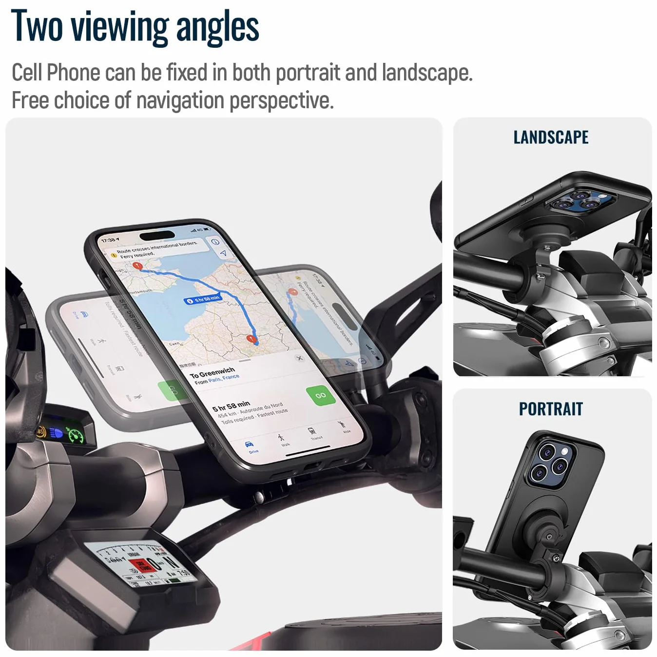 sincetop Soporte movil Bicicleta,Soporte movil Moto para Motocicleta con Adaptador,Montaje en el Manillar de la Bici Delantero para de montaña,Scooter,eléctrica【Serie C-2da Gen】