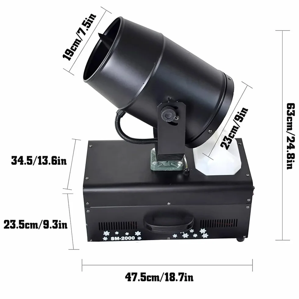 Máquina de nieve para exteriores, 2000 W, máquina comercial para hacer nieve con control remoto y funda de vuelo, perfecta para Navidad, boda, fiesta infantil, efecto escenario, Halloween,