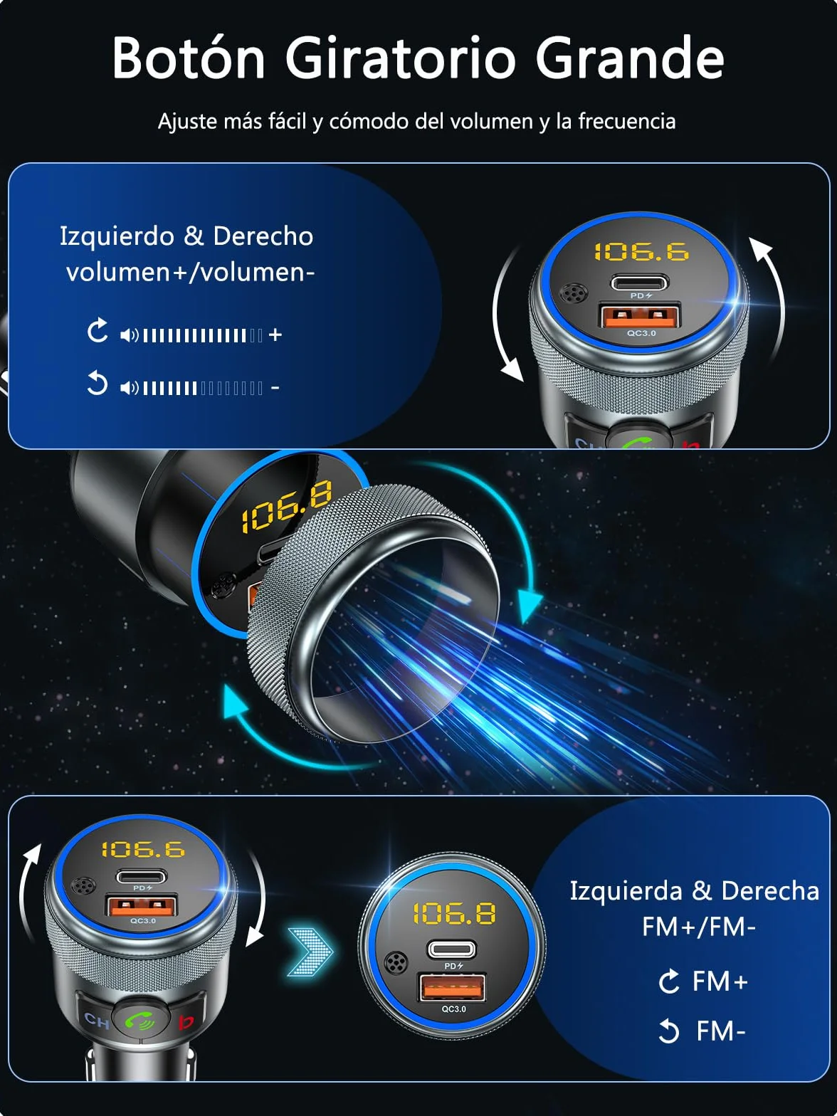LENCENT Transmisor FM Bluetooth 5.1 Manos Libres Coche Adaptador Radio con Carga Rápida PD 20W QC3.0 18W