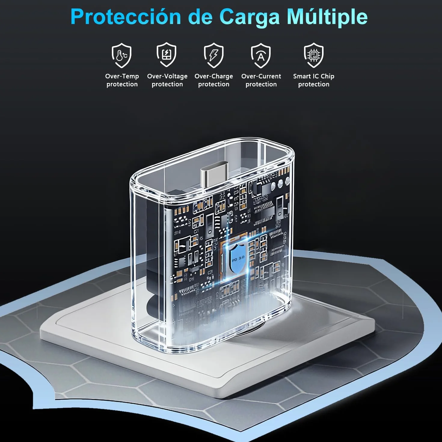 Cargador Carga Rápida 25W USB-C para iPhone 14/13/12/11/Pro MAX Plus Mini SE XR X XS, Cable Lightning 1m Certificado Apple MFi