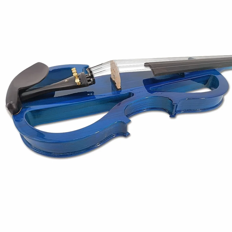 Viola eléctrica azul 4/4 juego de viola silenciosa de tamaño completo para principiantes, adultos y adolescentes, viola de madera maciza con accesorios de ébano, kit de regalo para
