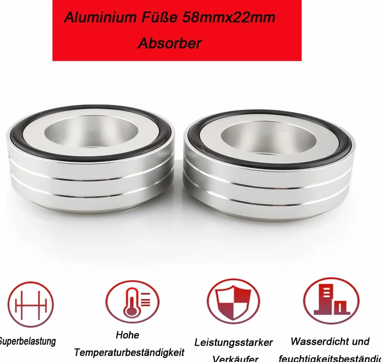 4 pies absorbentes de alta fidelidad, subwoofer de aluminio, 58 x 22 mm, para atornillar (plata)