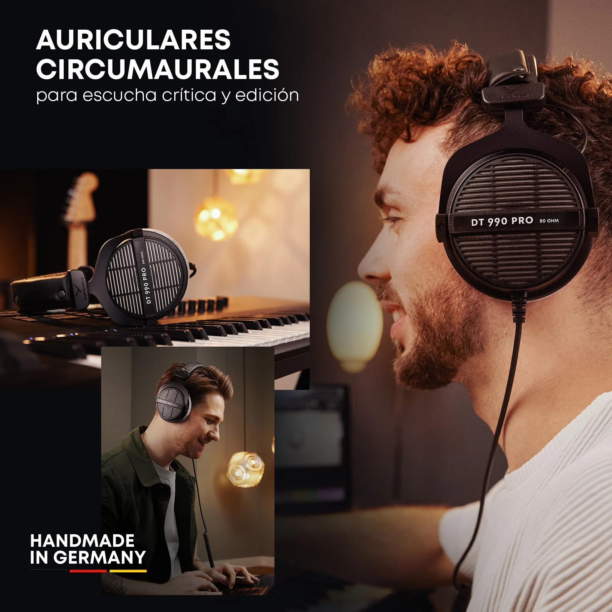 beyerdynamic DT 990 Pro Auriculares de Estudio circumaurales con Cable, de un Solo Auricular, Ideales para Mezcla, masterización y edición. 250 ohmios. Hechos a Mano en Alemania.