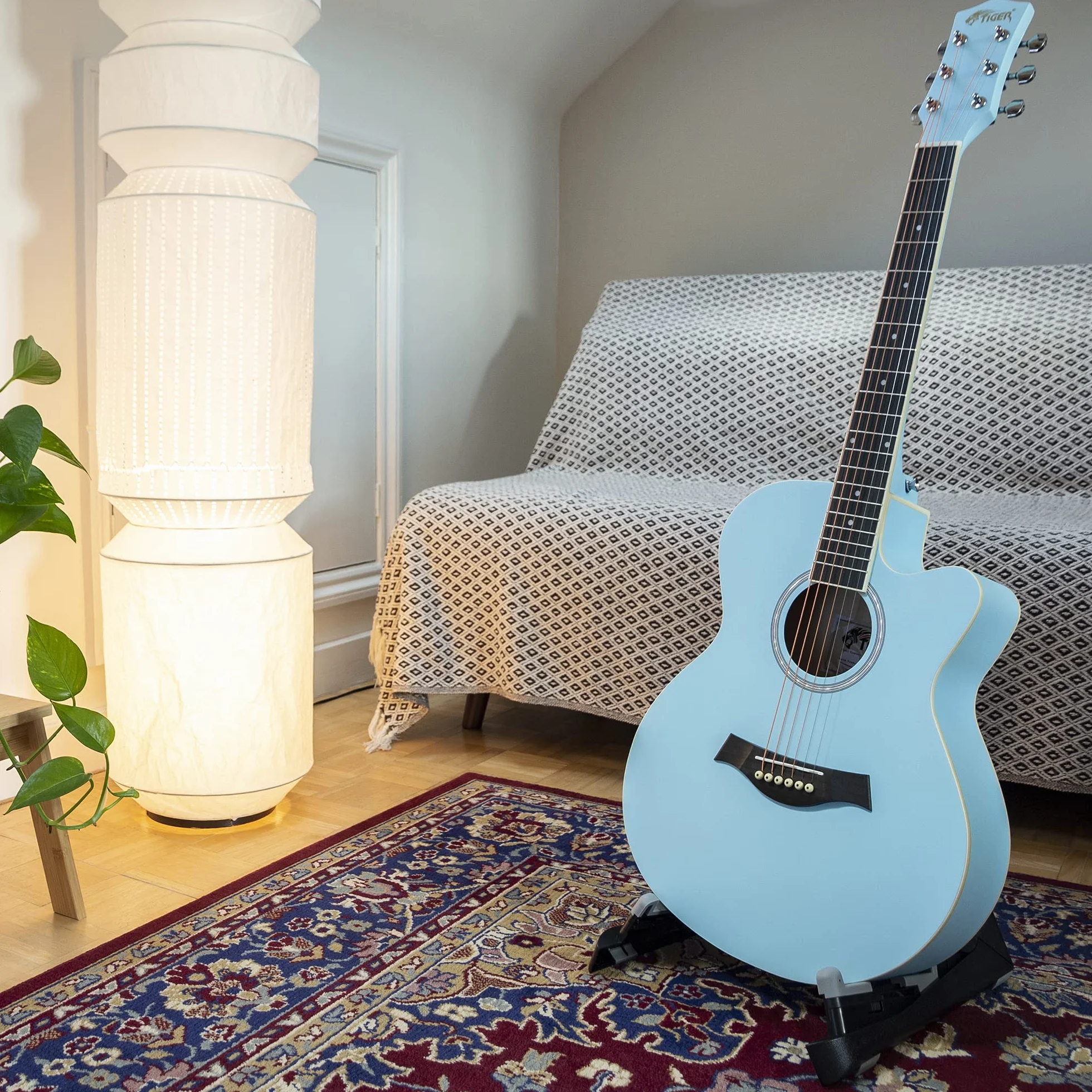 TIGER ACG1-LBL-SM Acoustic Steel String Guitar - Matte Baby Blue - Full Size Small Body Parlour Guitar for Ages 12+ Now Including 6 Months Free Lessons