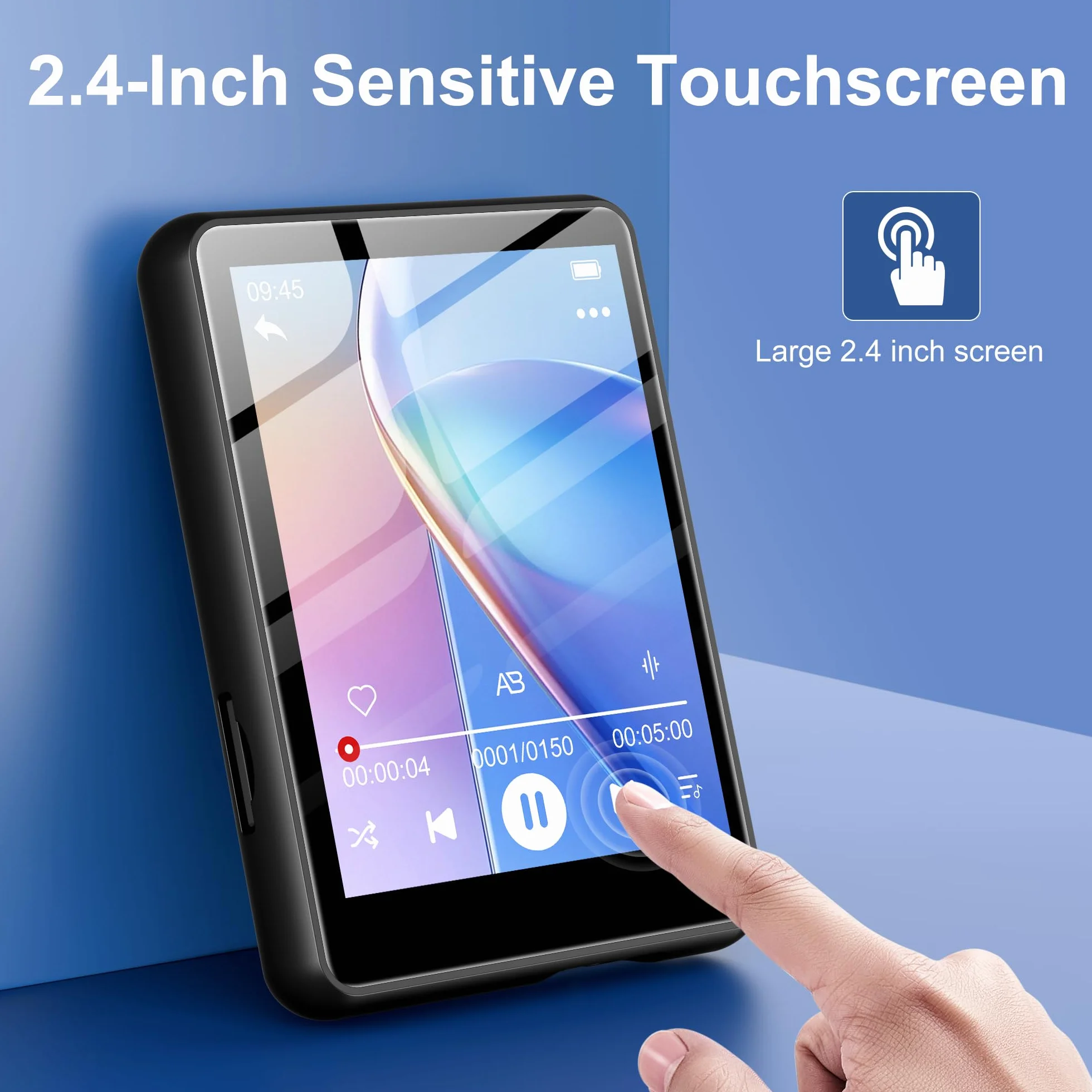 SWOFY Reproductor MP3 128GB Bluetooth 5.3 2.4 Pulgadas Pantalla táctil Negro