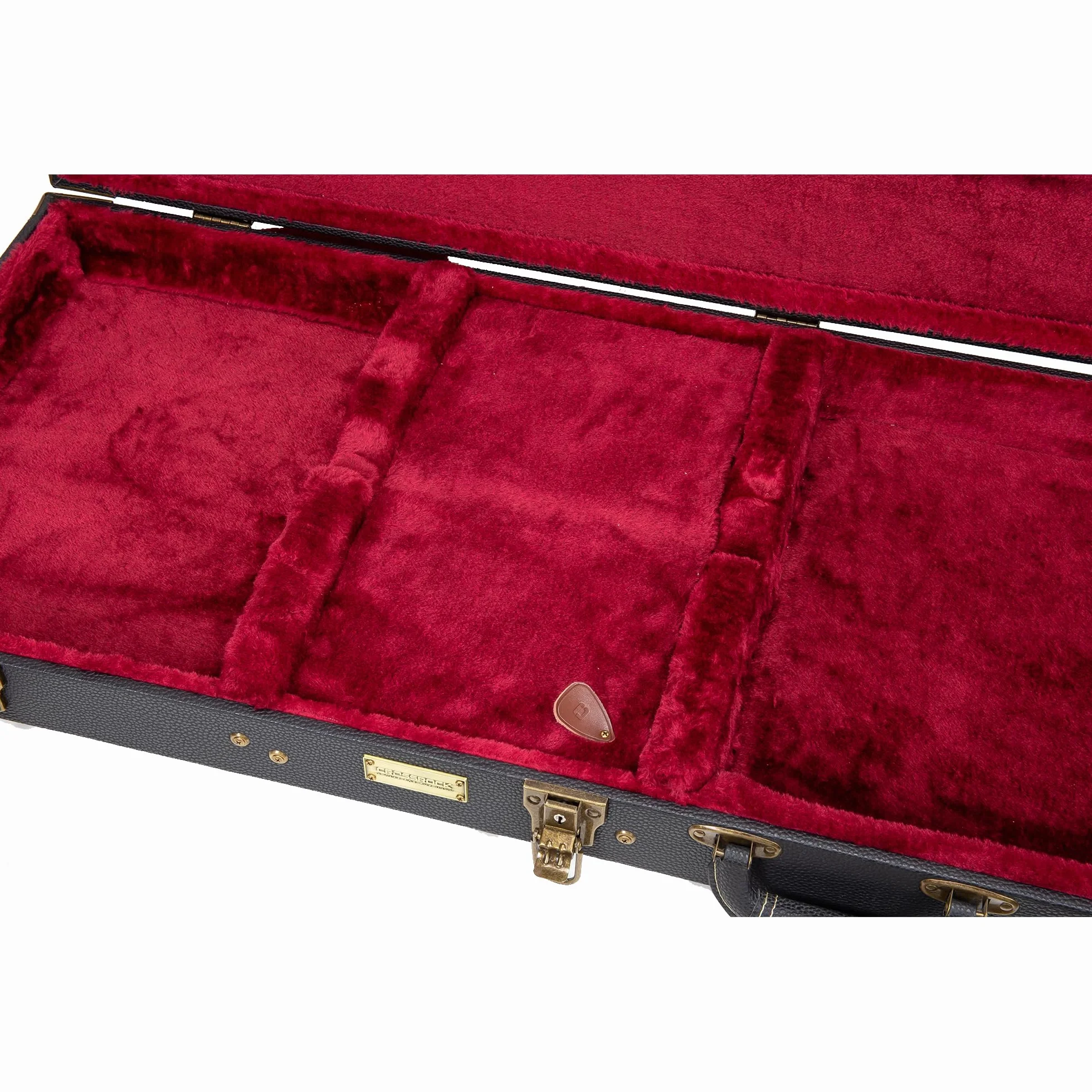 Crossrock Funda de Madera para Guitarra eléctrica Jazzmaster (Estilo Moderno) y Jaguar, Acabado Negro, herrajes Vintage, Forro de Esponja, Compartimento de Almacenamiento, Black, Jazzmaster