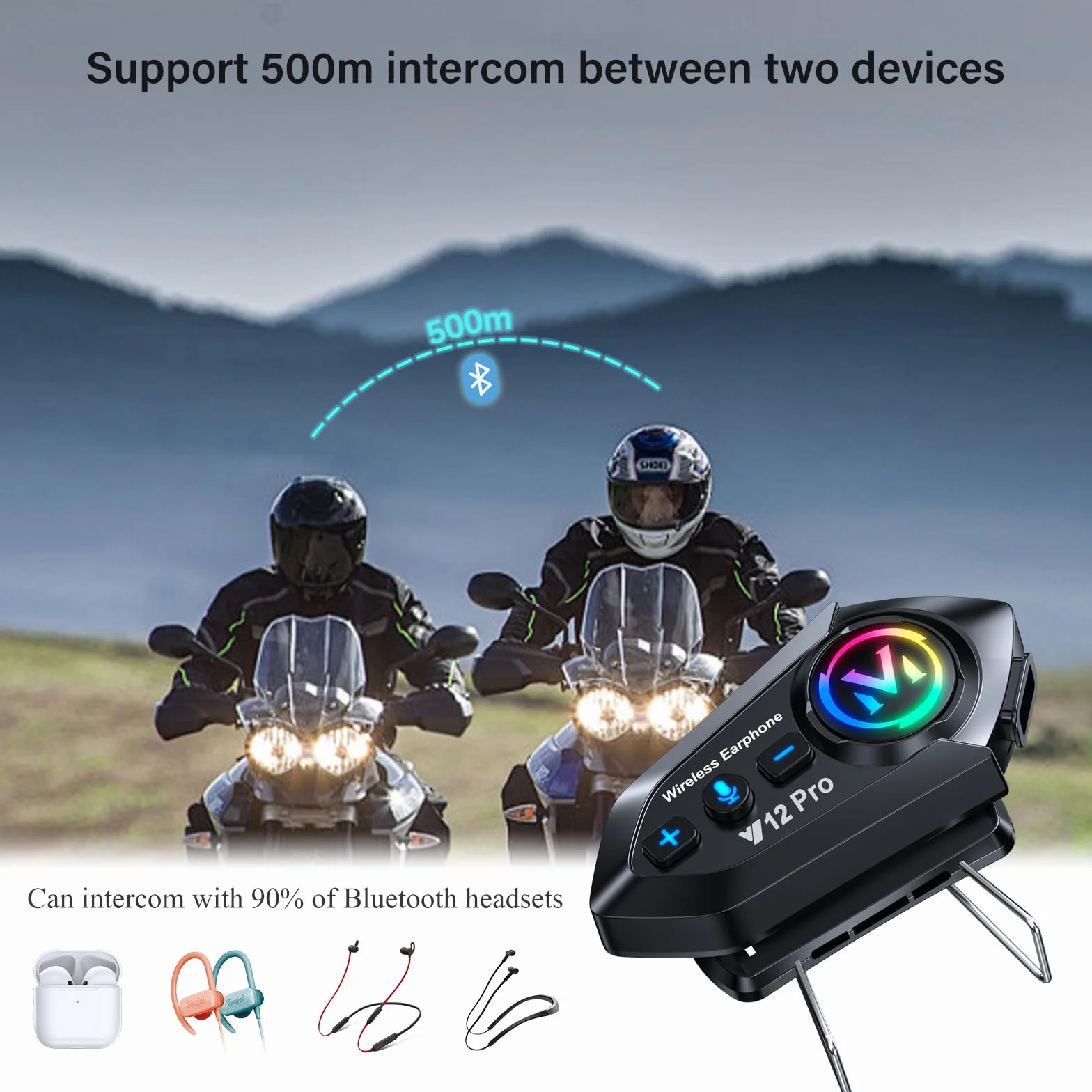 Intercomunicador Casco Moto Bluetooth 5.4 Doble Chip Audio Multitarea Manos Libres 500m Cancelación Ruido DSP CVC IP56