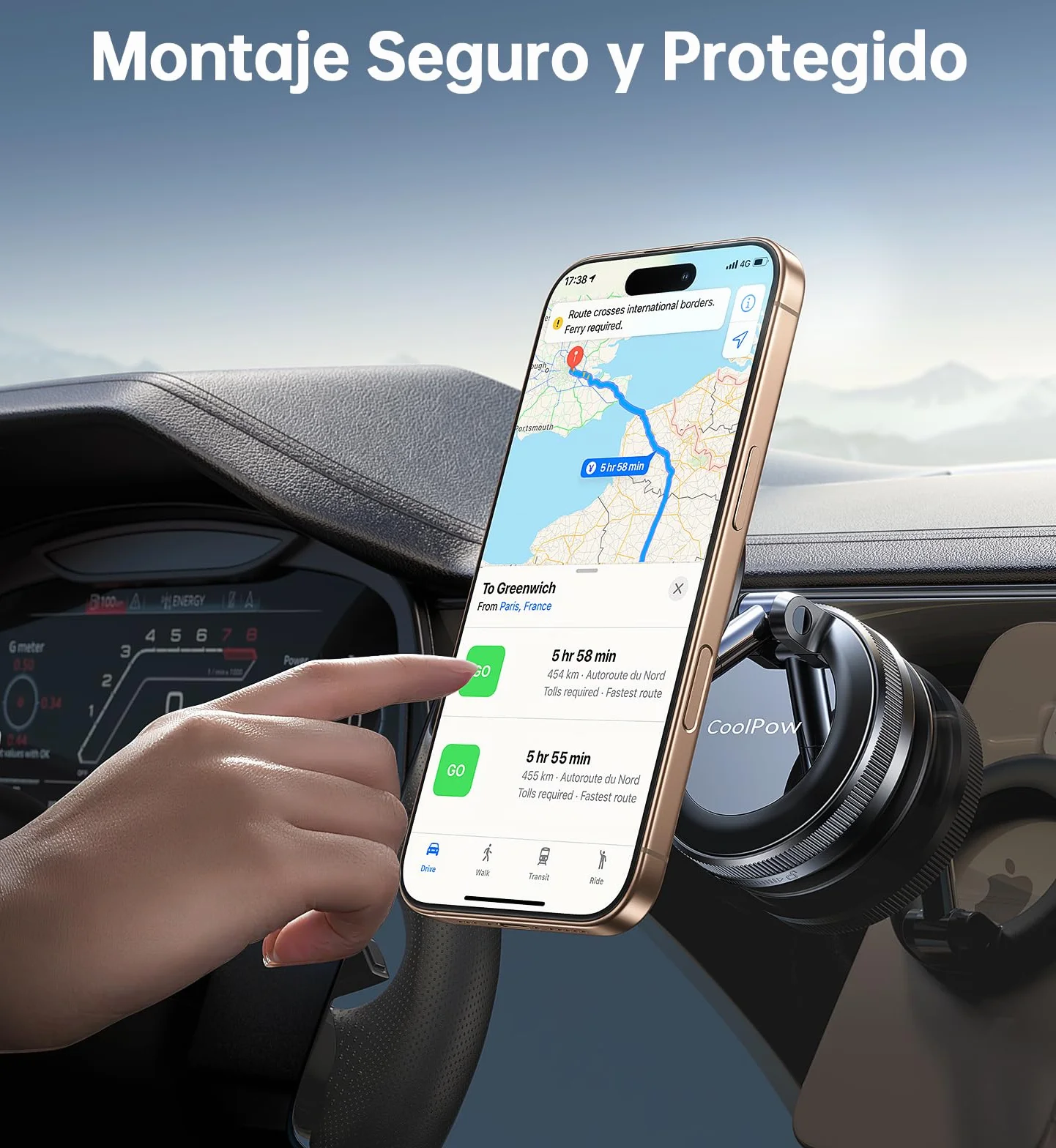 Coolpow Soporte Móvil Coche Magsafe 360° Ajustable Magnético Ventosa Potente para iPhone 17 16