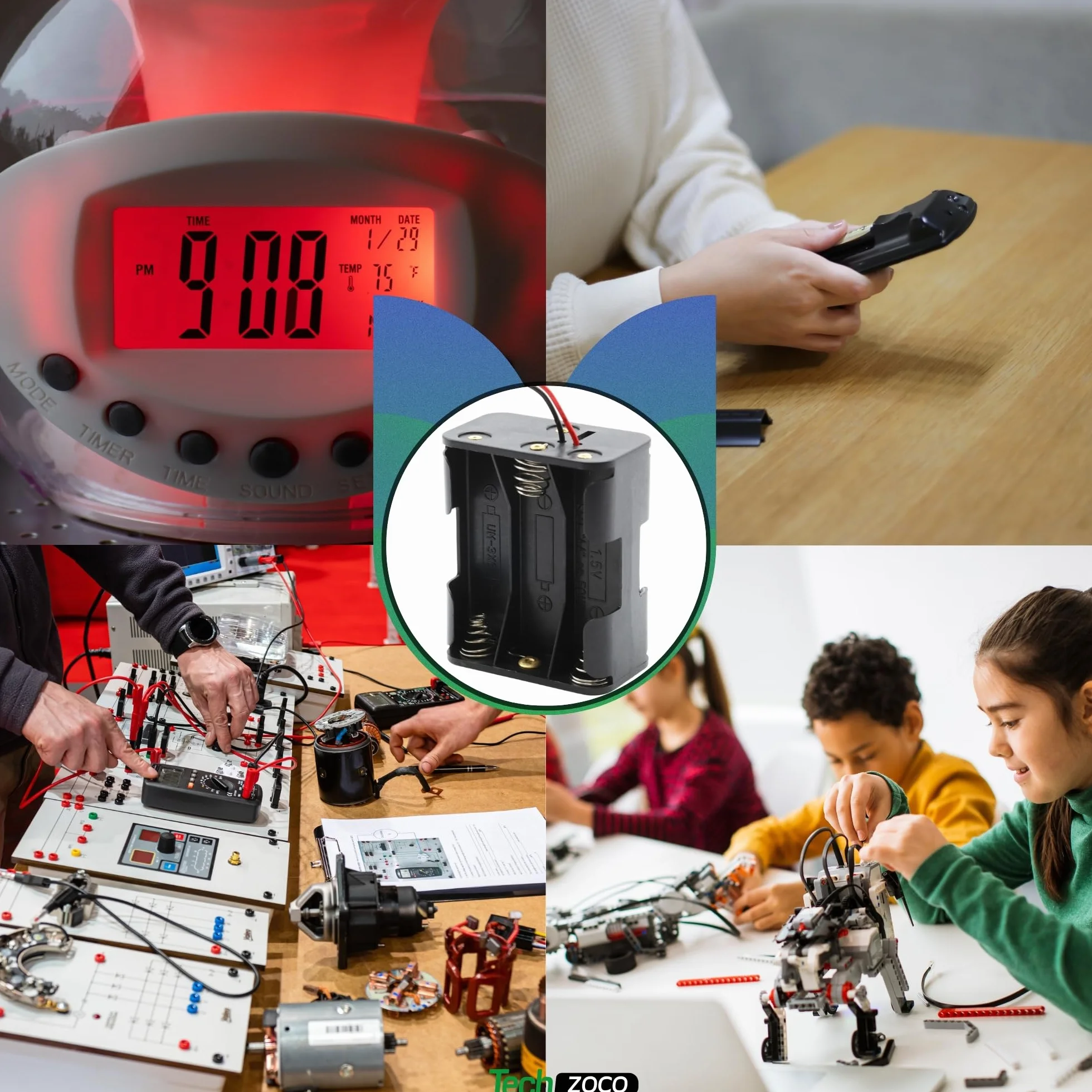 TECHZOCO Portapila Plano AA, Soporte de Batería LR6, Caja para Pila AA LR6, Incluye Cable de 200mm, Voltaje Total: 9V (1.5V por Pila), Apto para 6 Pilas Lr6 (FR6, HR6, LR6)