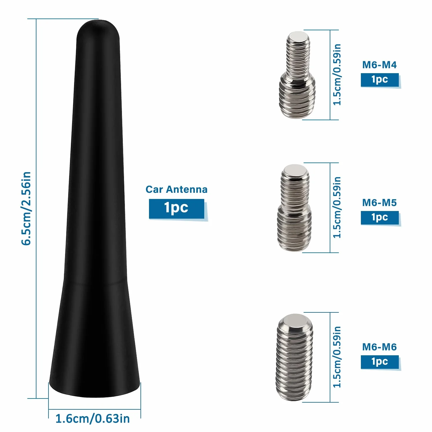 VooGenzek Mini Antena Coche Corta Universal 6.5cm Radio FM/AM 3 Tornillos M4/M5/M6