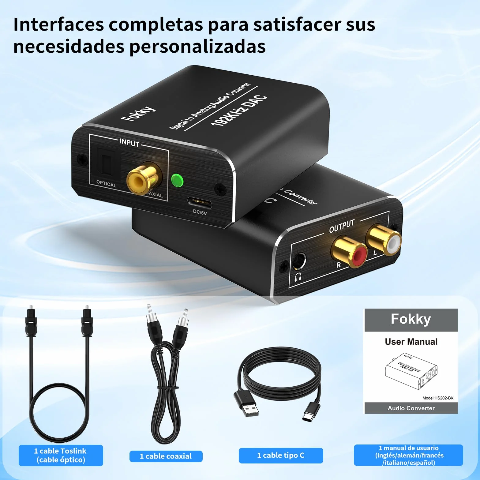 Fokky 192kHz DAC Convertidor Digital a Analógico Óptico Coaxial Toslink Estéreo L/R Jack 3.5mm