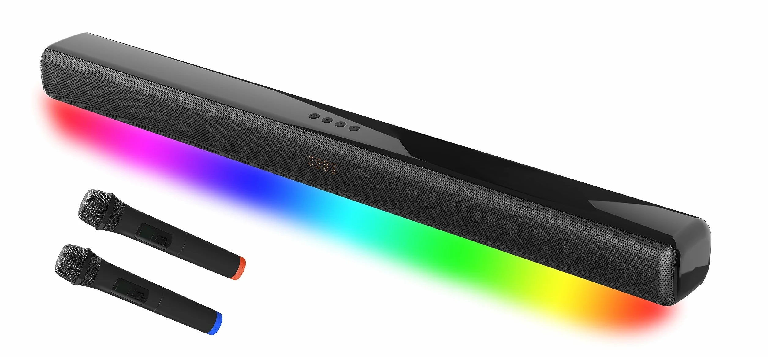 Máquina de Karaoke Vocal-Star, Altavoz de Barra de Sonido de 300 W, 2 micrófonos inalámbricos UHF, Efectos de luz, HDMI ARC, BT, AUX, óptico, Sistema de Entretenimiento Todo en uno