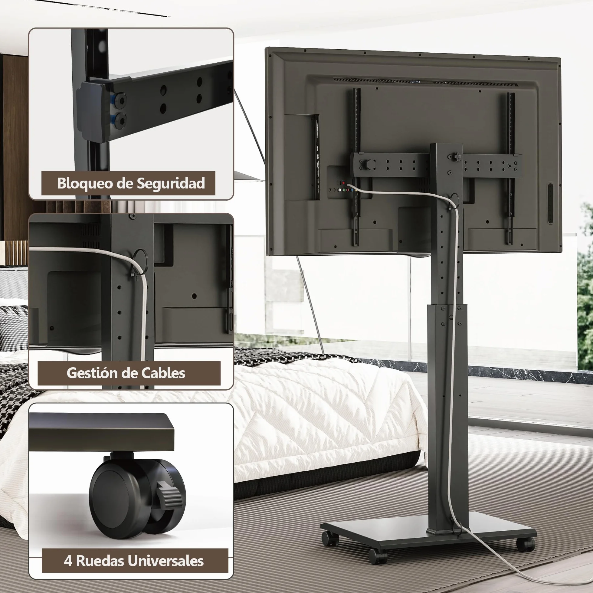 FITUEYES Soporte de TV sobre ruedas para carro de TV móvil de 32 a 75 pulgadas, horizontal a vertical, soporte de suelo para TV con giro de 40° y 7 altura ajustable, soporte de TV portátil máx. VESA