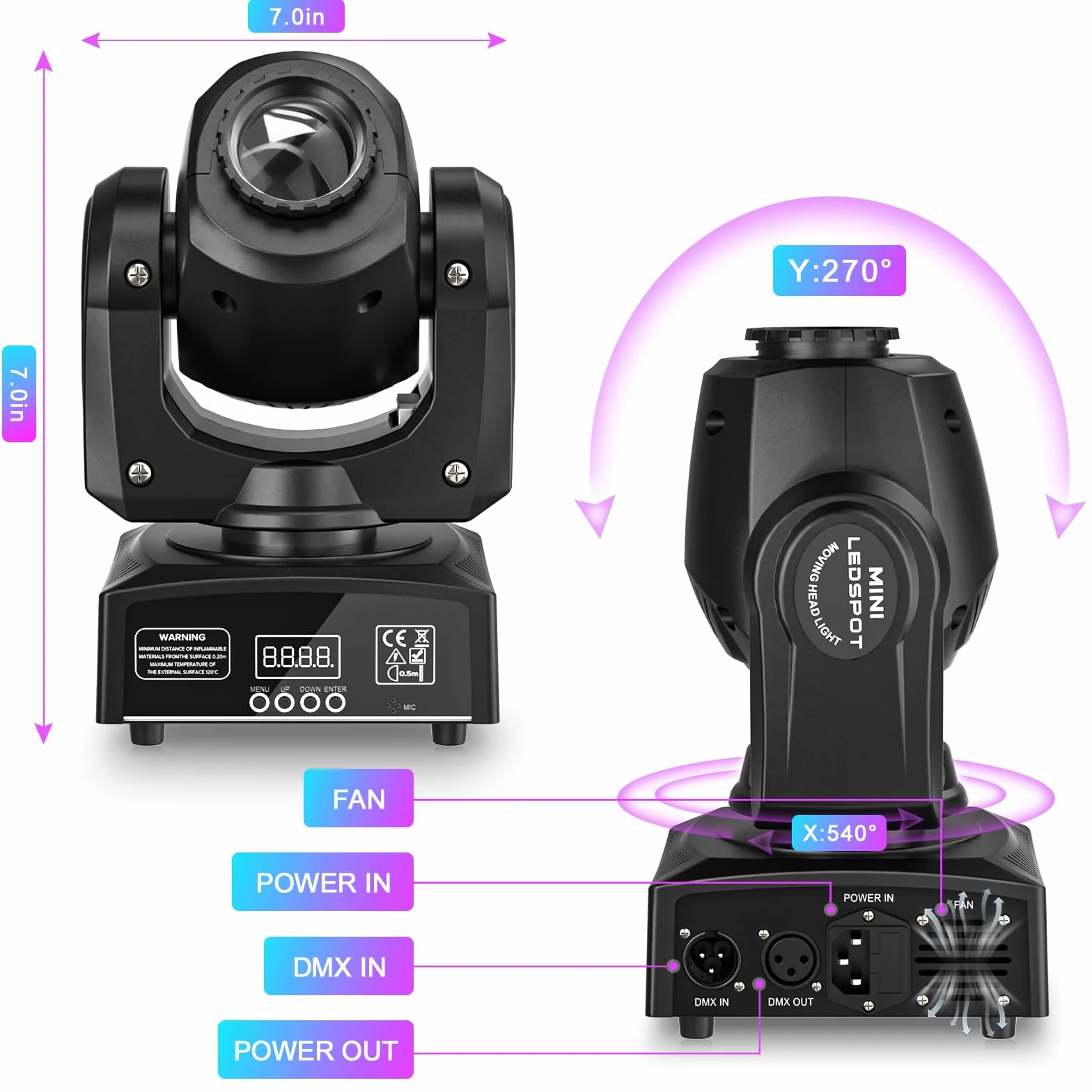 2 unidades Mini 30 W Lyre LED Moving Heads Cabeza Móvil, RGBW LED Luz de Escenario DMX512 9/11CH Control de Sonido para Disco DJ Party Clubs