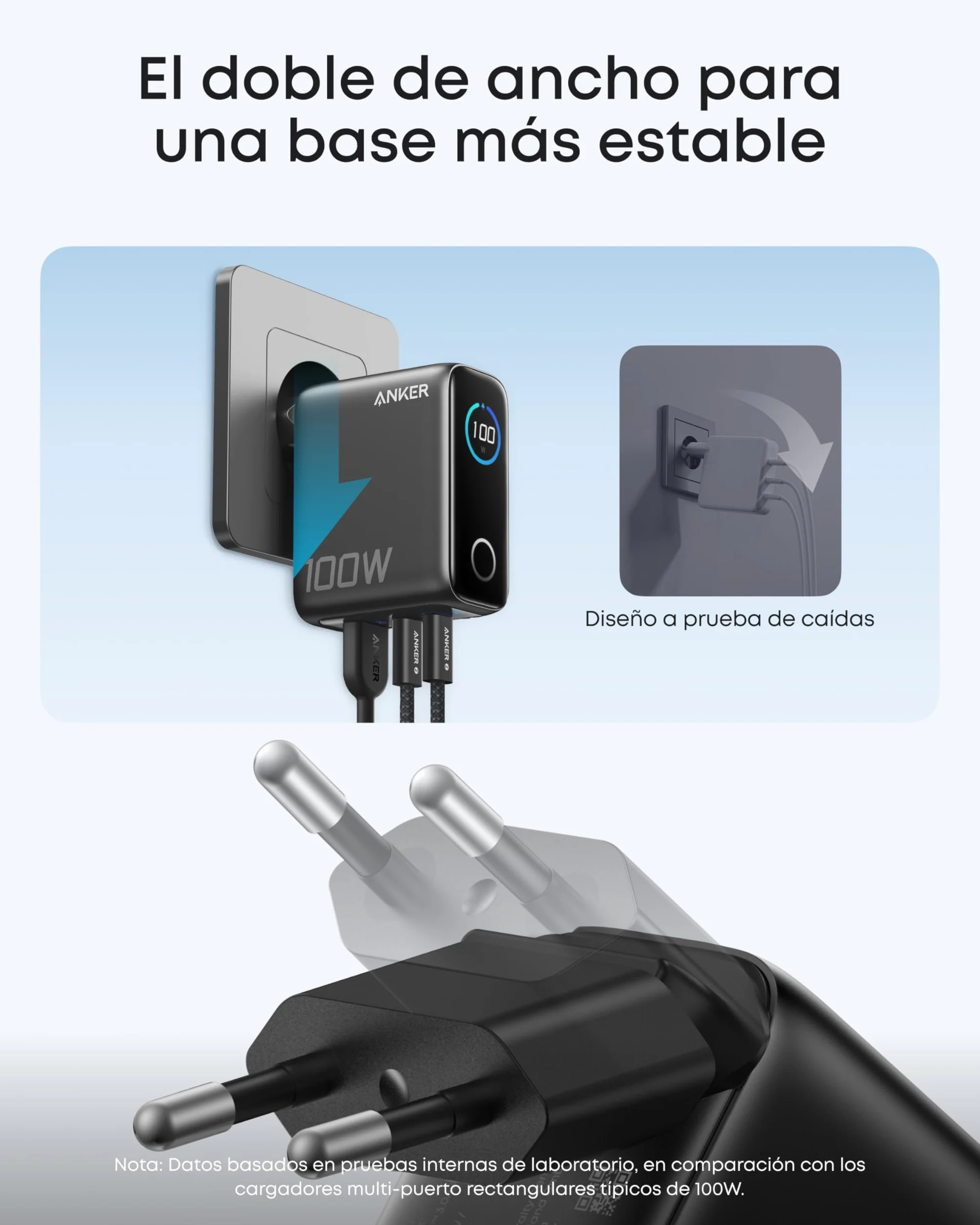 Anker Cargador USB C 100 W, Cargador de Pared GAN Compacto de 3 Puertos, Compatible con MacBook, iPad, iPhone 17/16/15