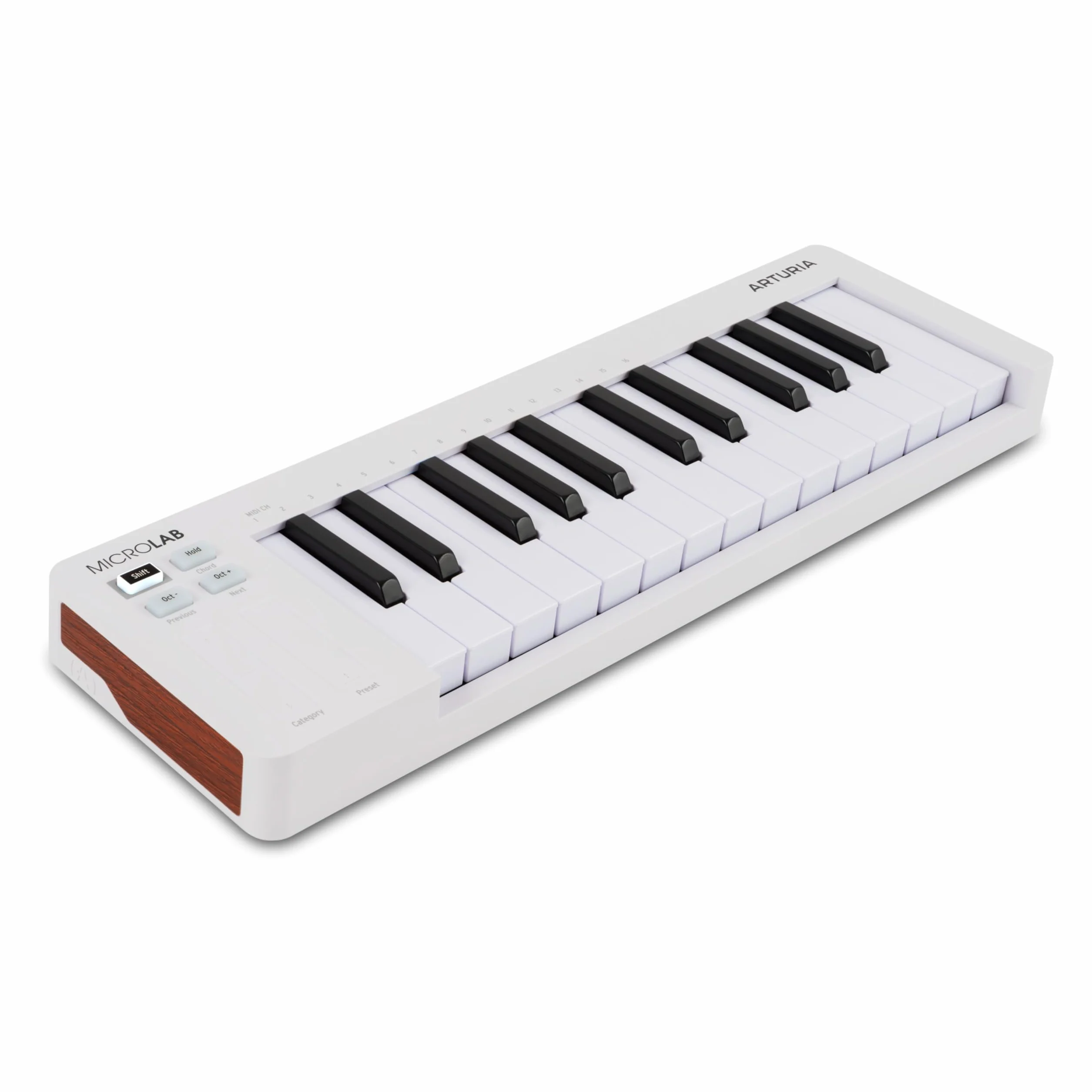 Arturia MicroLab MK3 - Teclado compacto de 25 teclas sensible a la velocidad para controlador MIDI, Bandas táctiles dobles, Modo Acordes, Entrada pedal sustain - Blanco