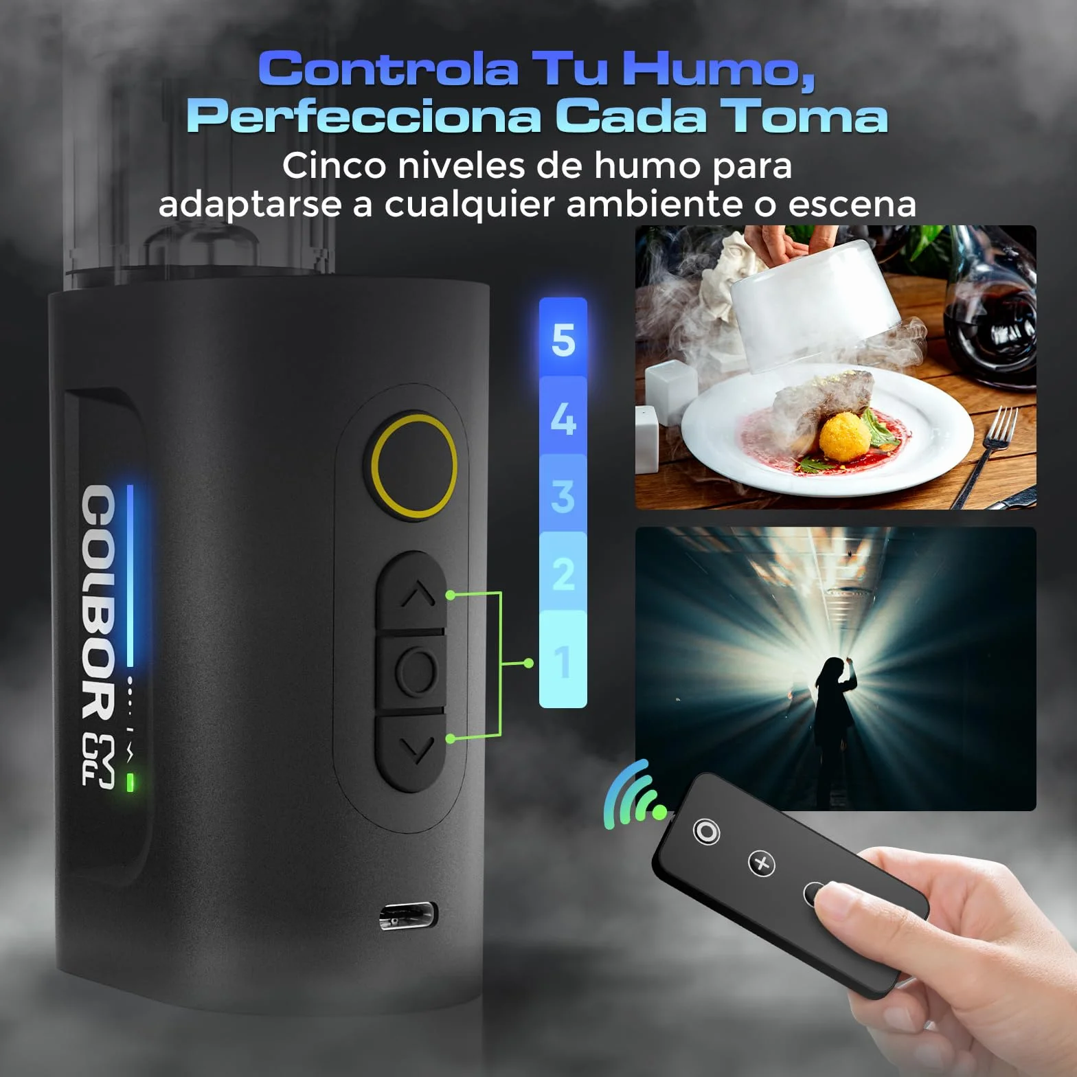 Máquina de Humo Portátil con Control Remoto, COLBOR CF3 Mini Máquina de Niebla de Mano con Protección contra Inclinación de 60°, Generador de Niebla para Fotografía Fiestas Escenas Cosplay Halloween