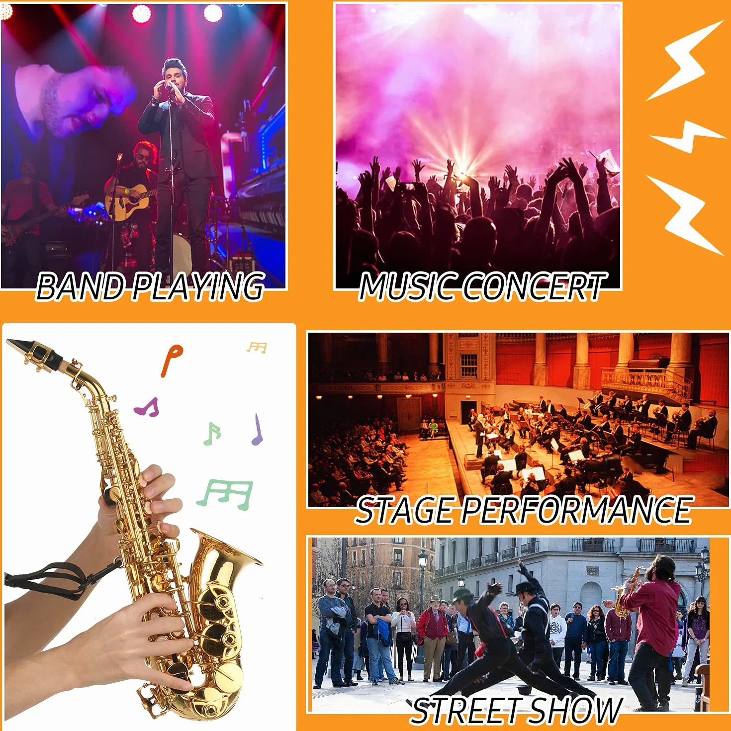Saxofón Soprano BB Saxofón de latón Lacado en Oro con Estuche para Instrumentos Boquilla Correa para el Cuello Paño de Limpieza Cepillo para músicos Principiantes,saxófono