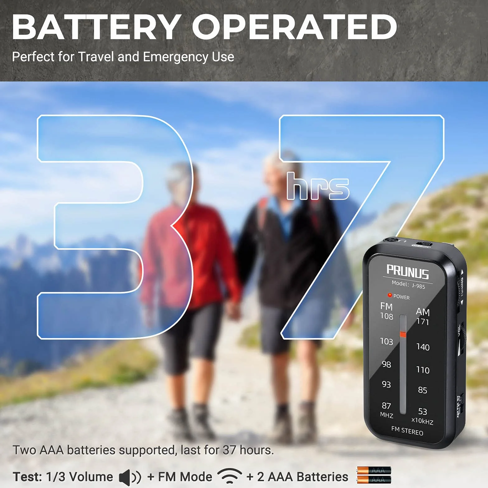 PRUNUS J-985 Transistores Radio Bolsillo FM/Am, Radio Portatil Pequeña con Auriculares (Estéreo en Modo de FM-ST), Radio Pilas Pequeña Funciona con 2 Pilas AAA, Clip Trasero, para caminar y Viajar.