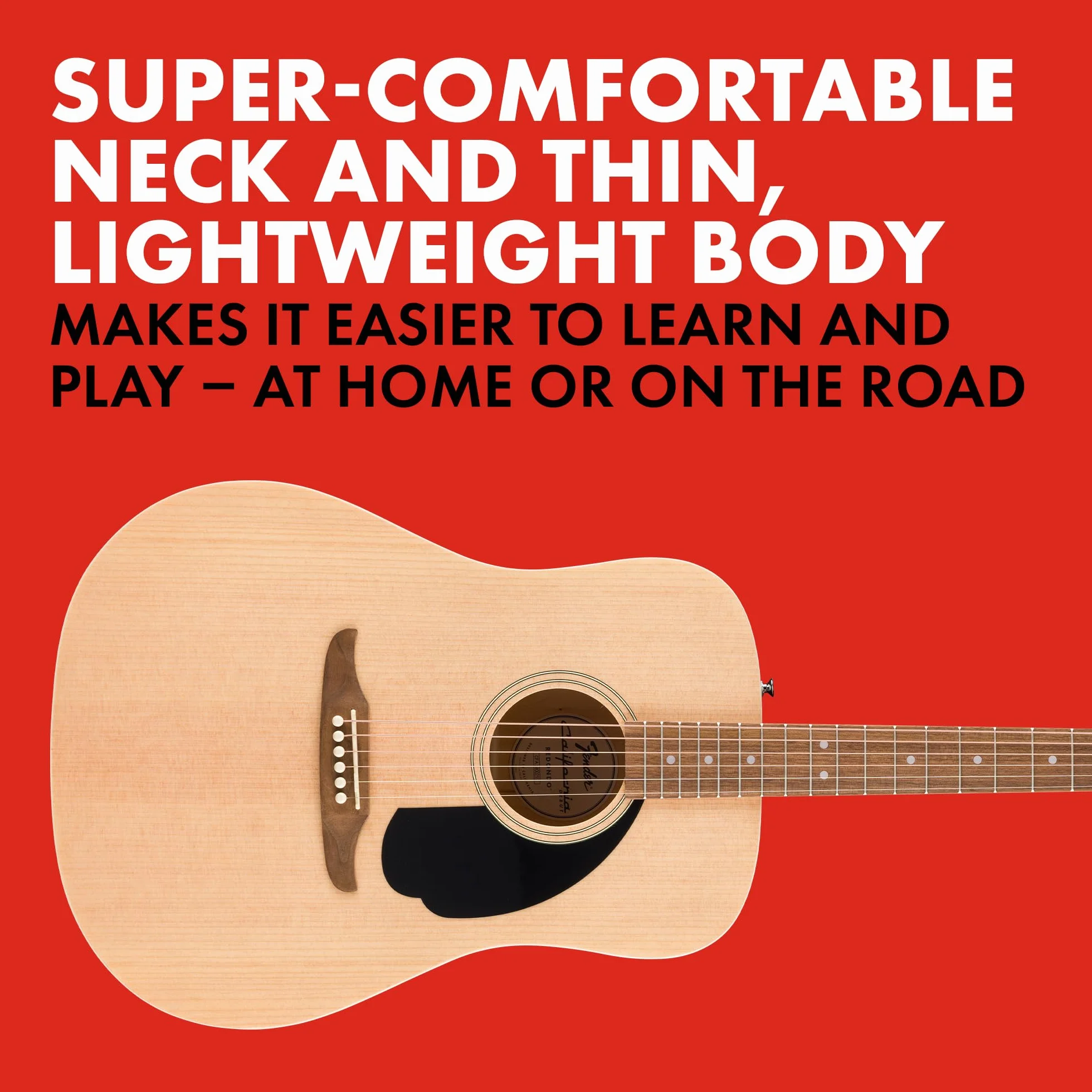 Fender California Debut Redondo Dreadnought Acoustic Guitar, Spruce Top, Black Pickguard, Natural