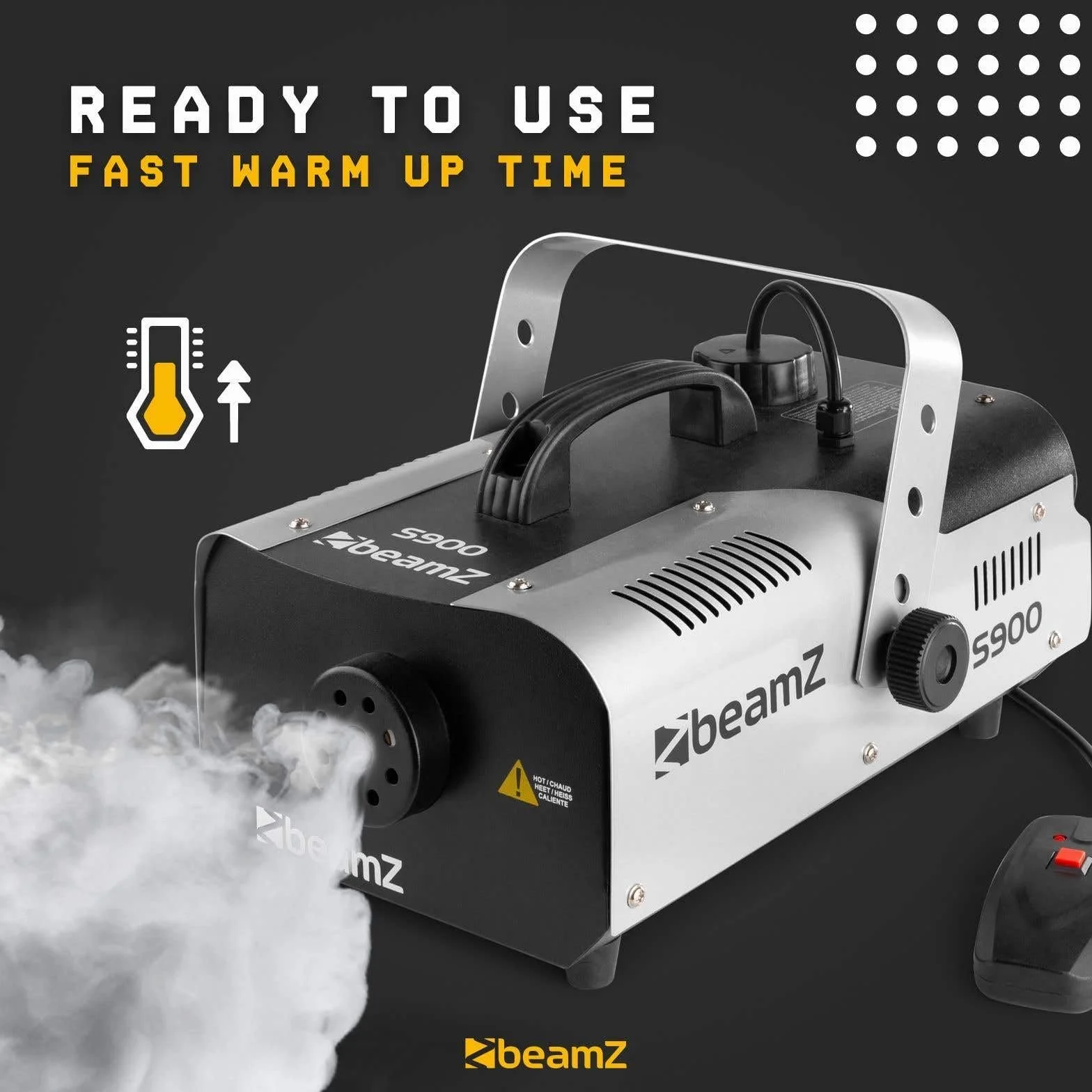 BeamZ S900 Máquina de Humo 900 Watt, Incluye 5 Litros de Líquido de Humo, Máquina de Niebla, Mando a Distancia por Cable, Depósito de 2,5 Litros, Humo para Fiestas en casa, Disco, DJs, Bodas, Eventos