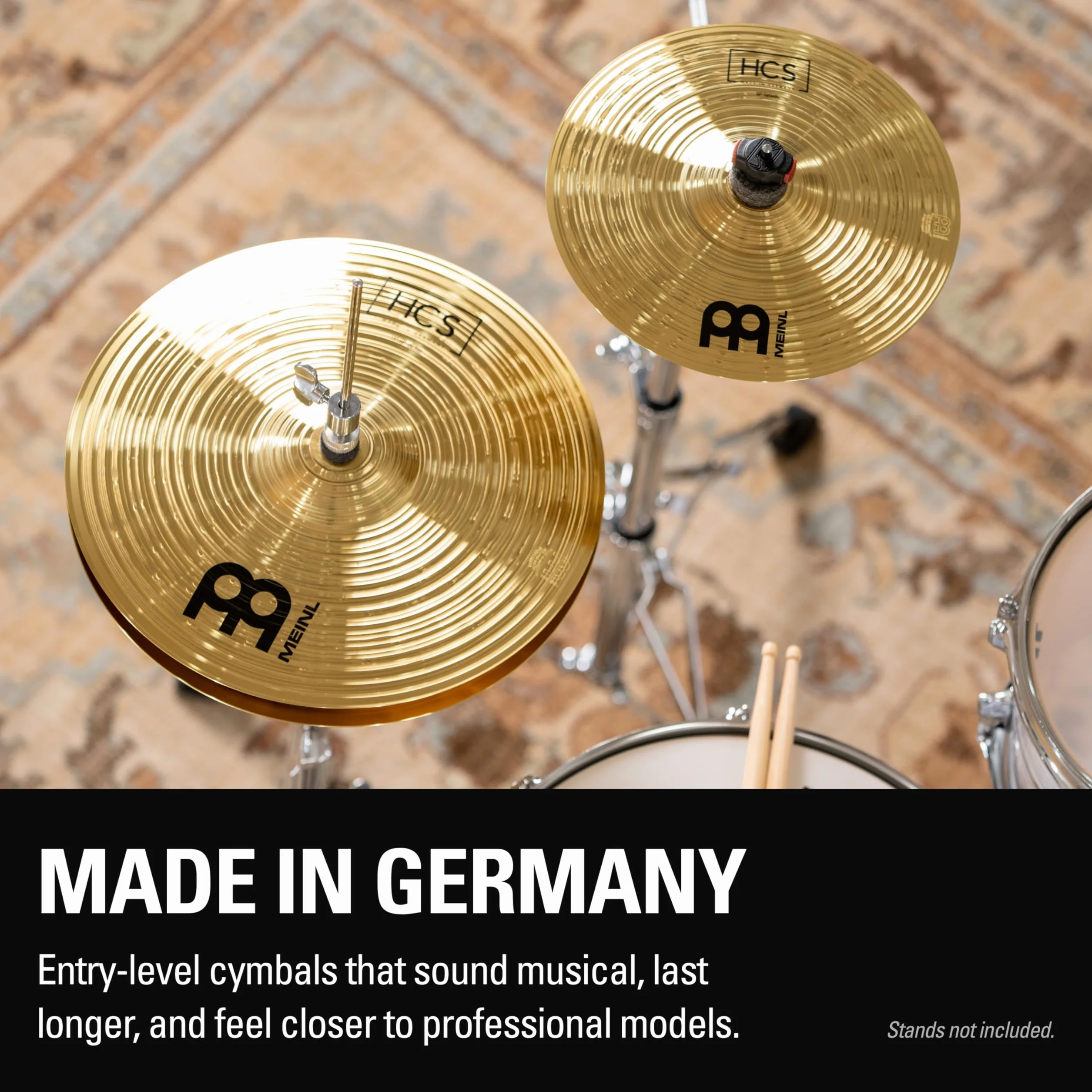 Meinl Cymbals HCS1314+10S - Juego de platillos (1 hihat de 33 cm (13") 1 crash de 35,6 cm (14") 1 splash de 25,4 cm (10") + paire de varillas promark tx5aw)